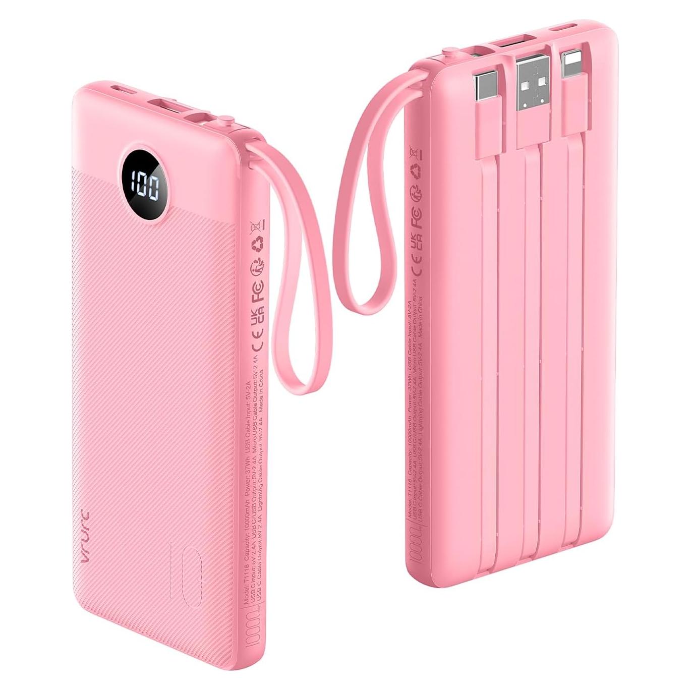 Cargador Portátil VRURC T1116 10000mAh Rosa, 5 Salidas
