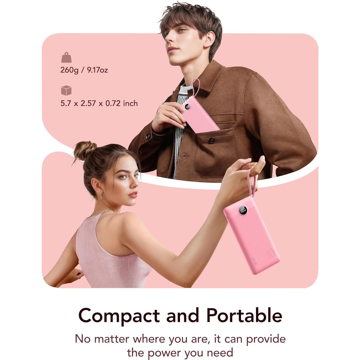 Cargador Portátil VRURC T1116 10000mAh Rosa, 5 Salidas