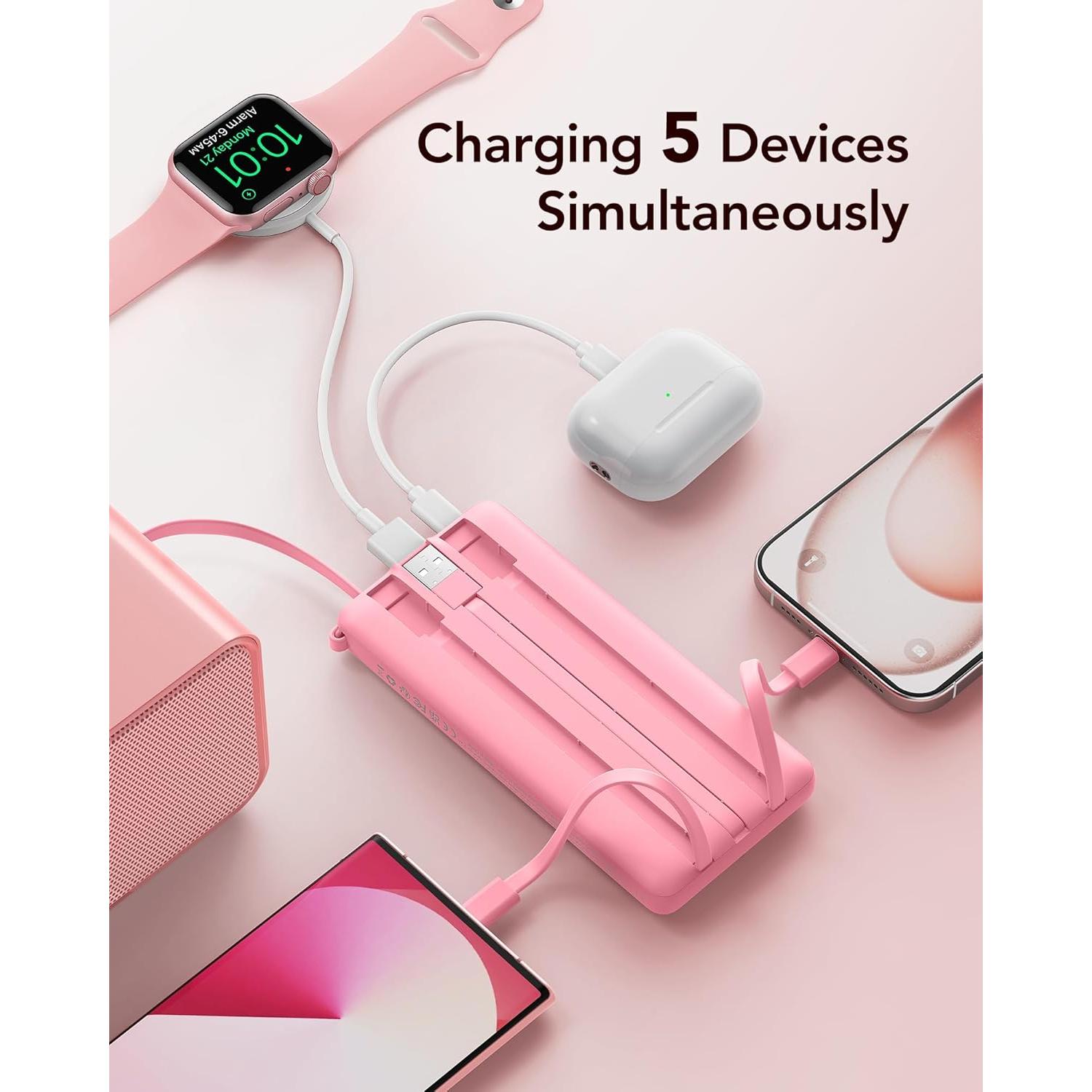 Cargador Portátil VRURC T1116 10000mAh Rosa, 5 Salidas