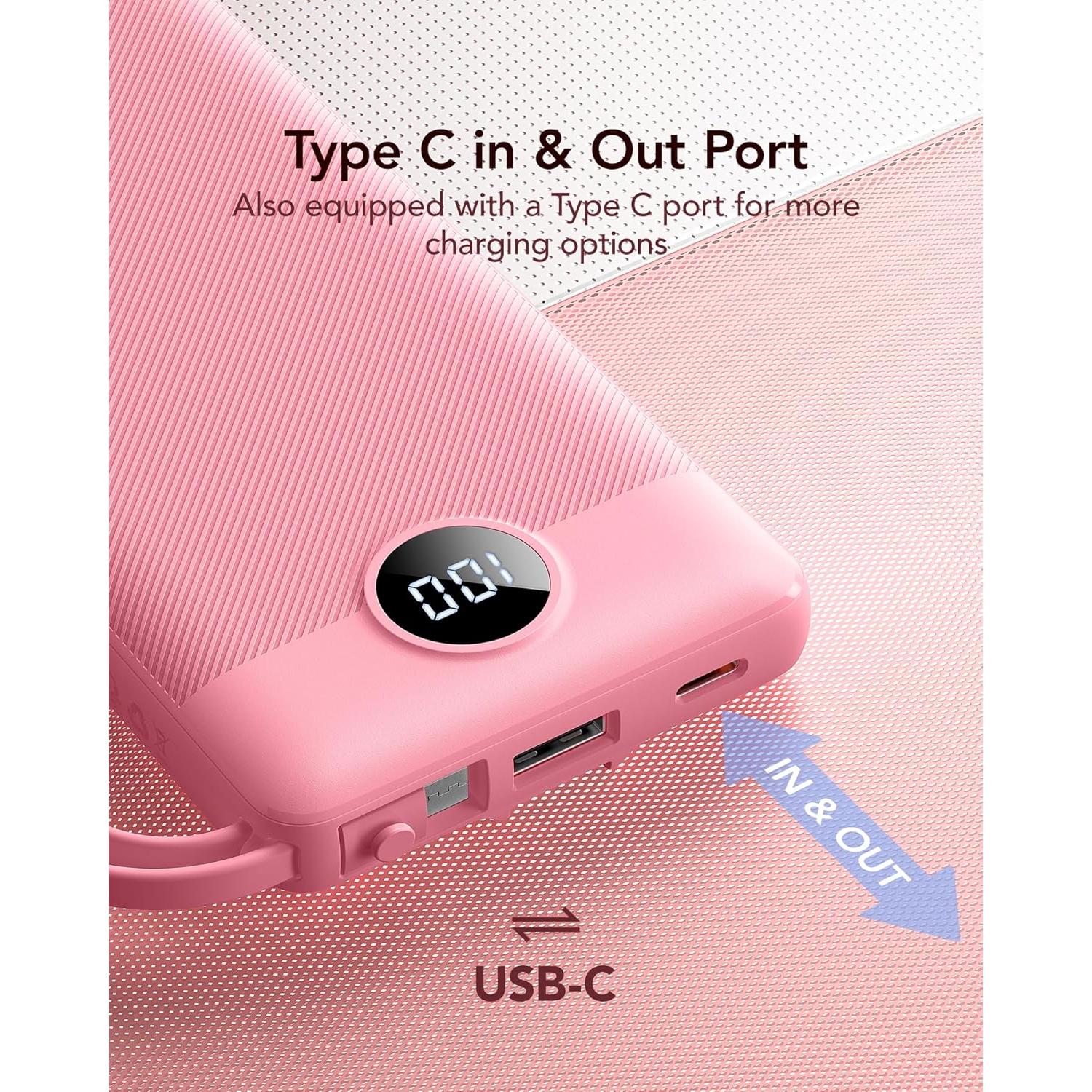 Cargador Portátil VRURC T1116 10000mAh Rosa, 5 Salidas