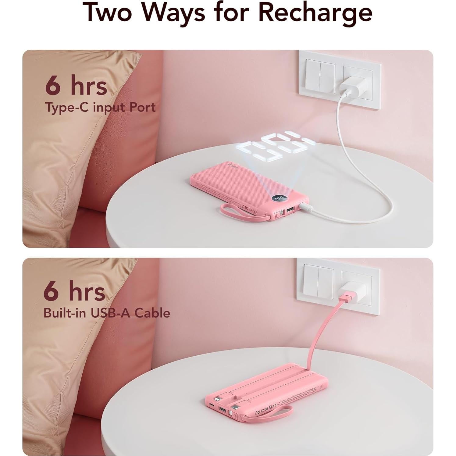 Cargador Portátil VRURC T1116 10000mAh Rosa, 5 Salidas