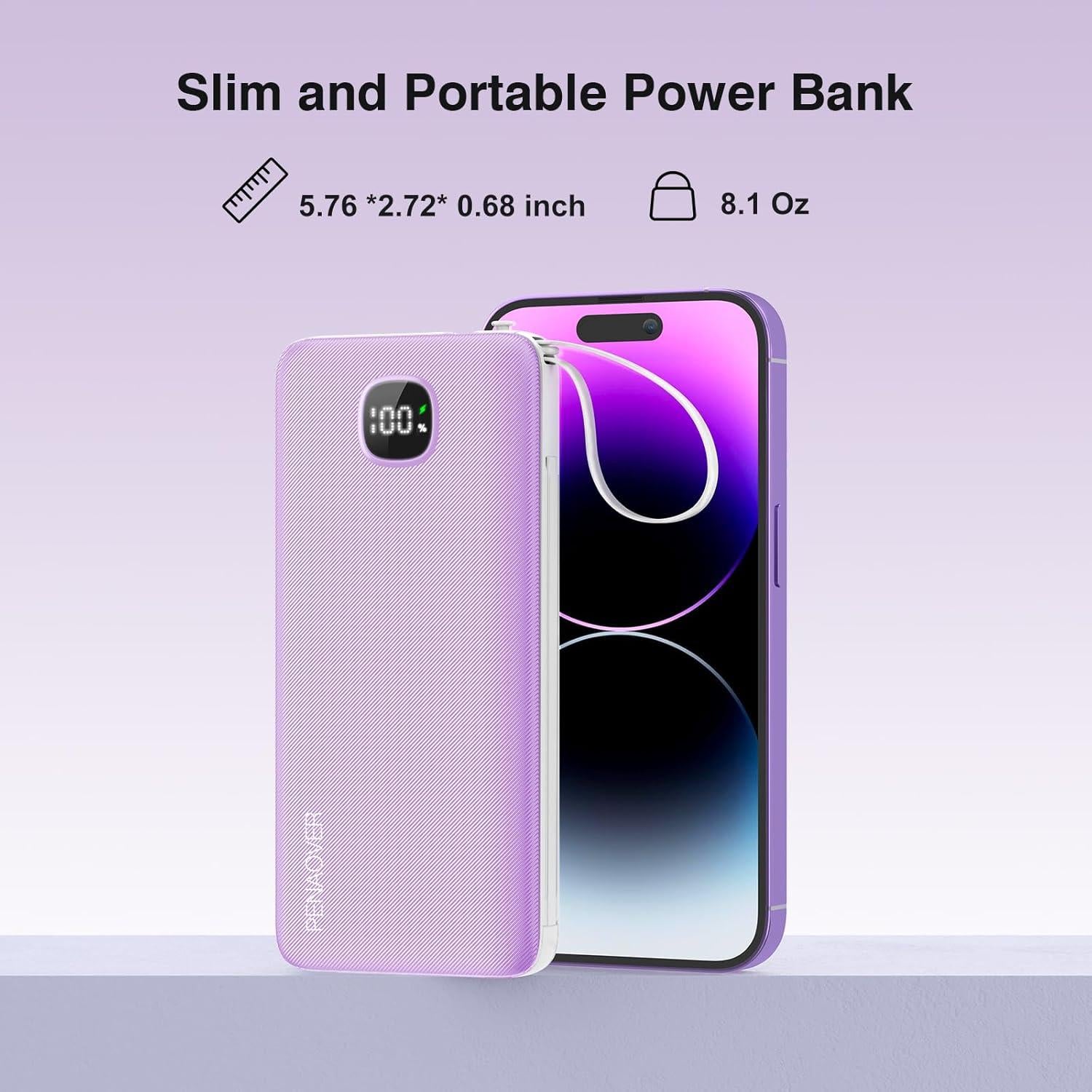 Cargador Portátil 10000mAh Penaover con Cables Integrados y Carga Rápida