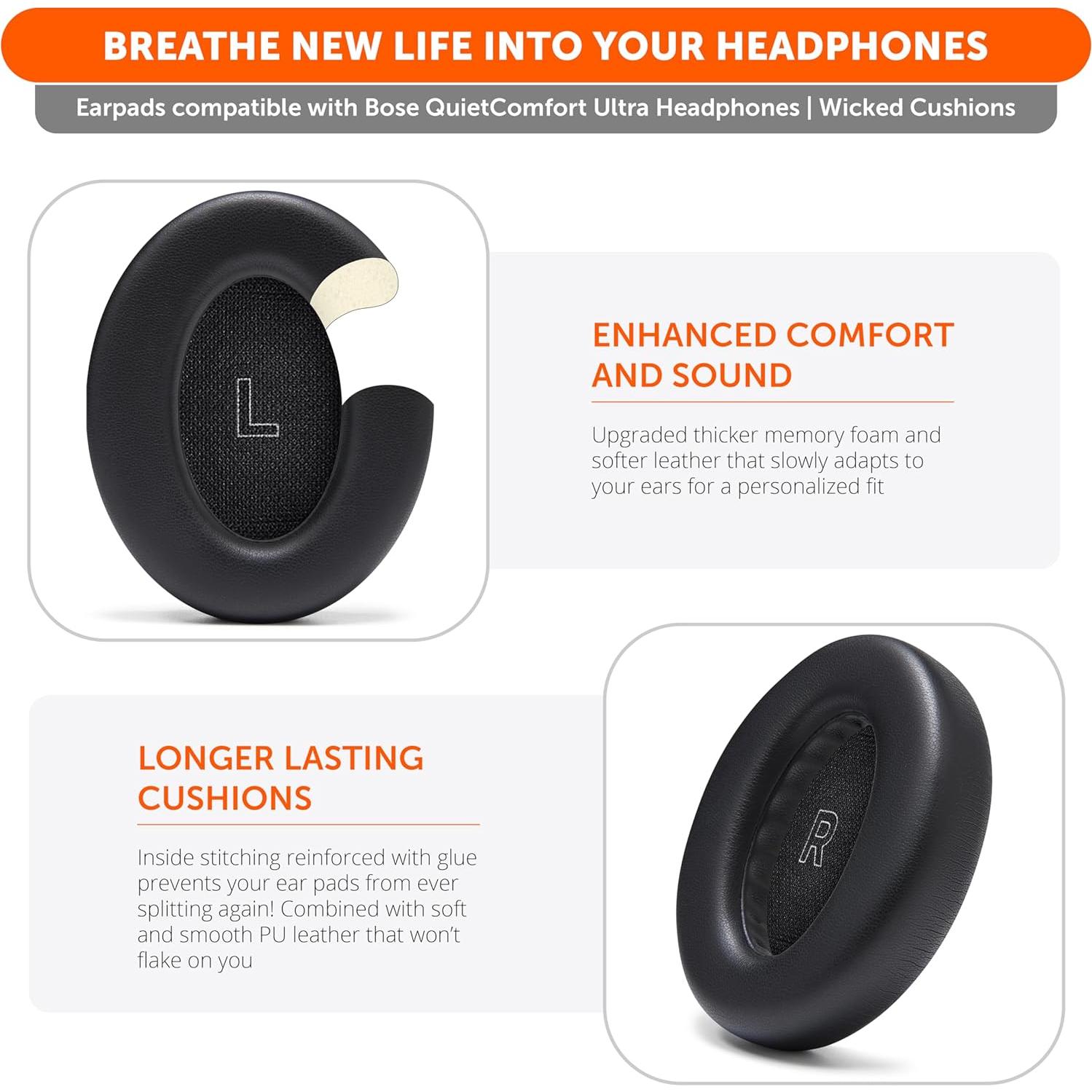 Almohadillas de Repuesto Wicked Cushions para Bose QC Ultra - Negro