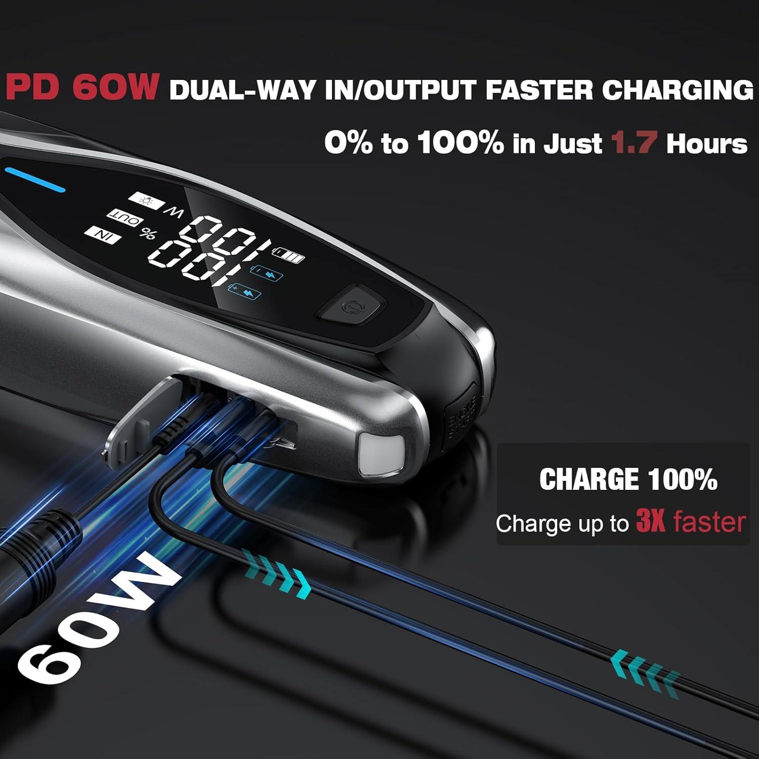 X7 3000A Jump Starter with PD 60W Dual-Way Faster Charging, Car Battery Jump Starter for 12L Gas/10L Diesel Engines, 12V Portable Jump Start Battery Pack with 3.2″ HD Display, IP63 Waterproof