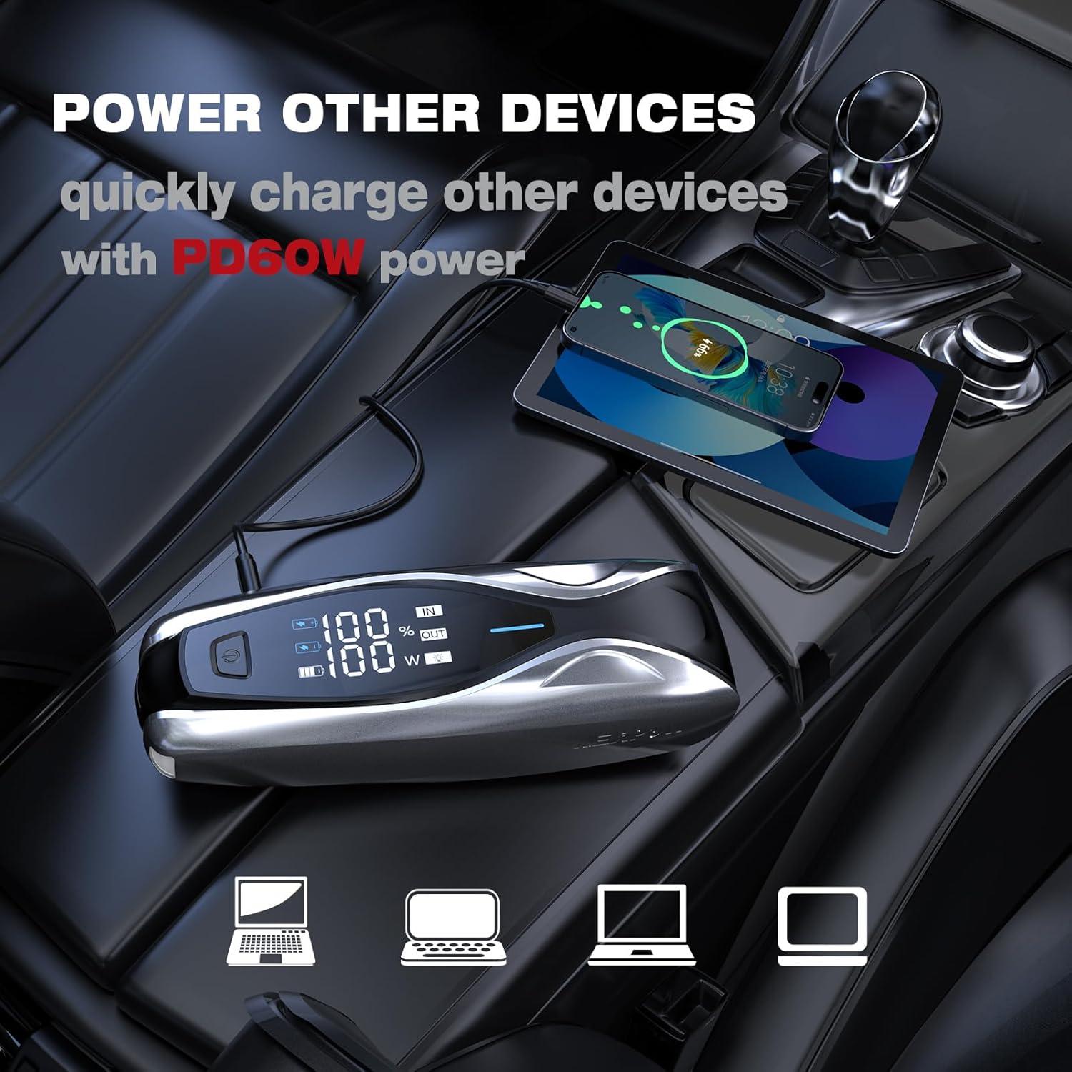 X7 3000A Jump Starter with PD 60W Dual-Way Faster Charging, Car Battery Jump Starter for 12L Gas/10L Diesel Engines, 12V Portable Jump Start Battery Pack with 3.2″ HD Display, IP63 Waterproof