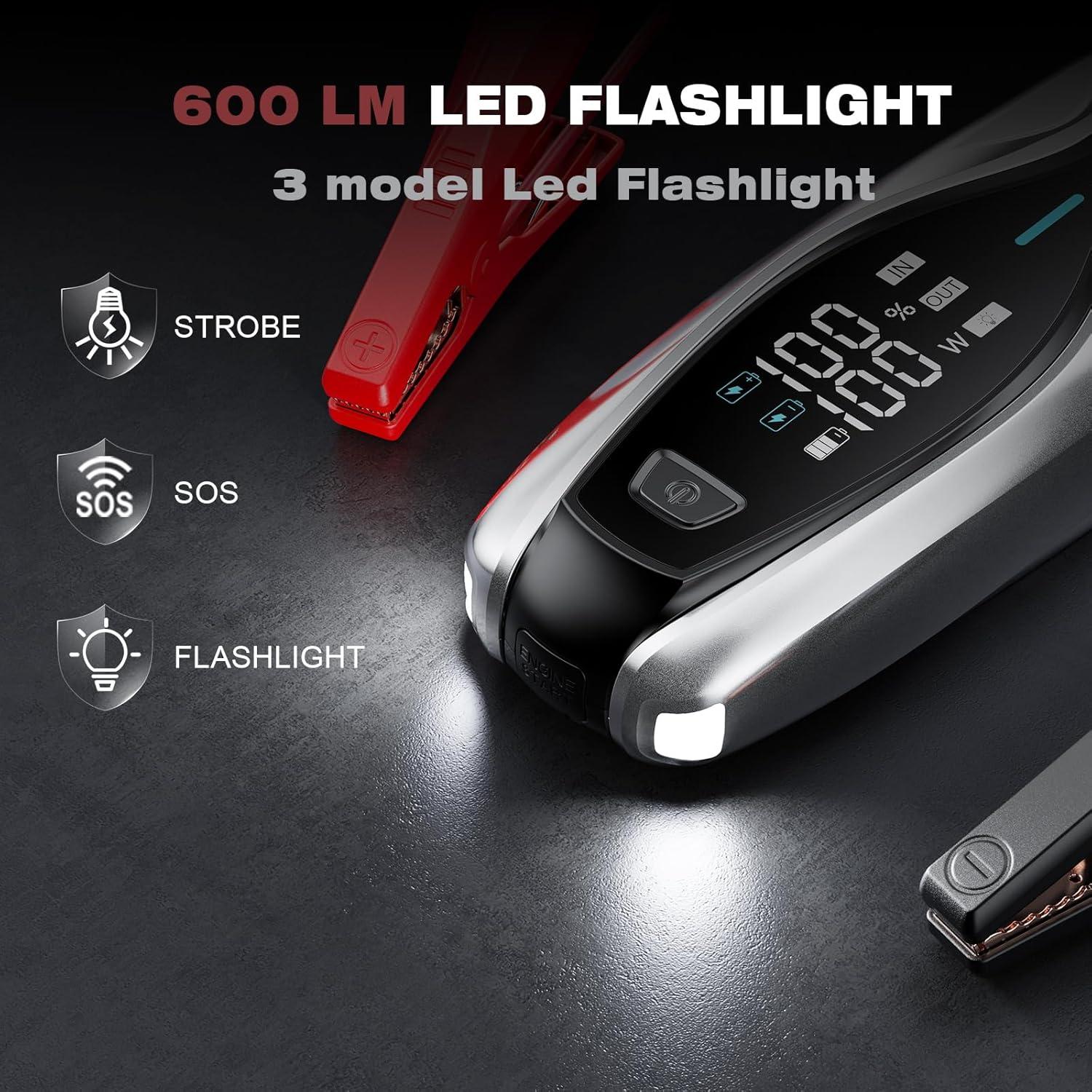 X7 3000A Jump Starter with PD 60W Dual-Way Faster Charging, Car Battery Jump Starter for 12L Gas/10L Diesel Engines, 12V Portable Jump Start Battery Pack with 3.2″ HD Display, IP63 Waterproof