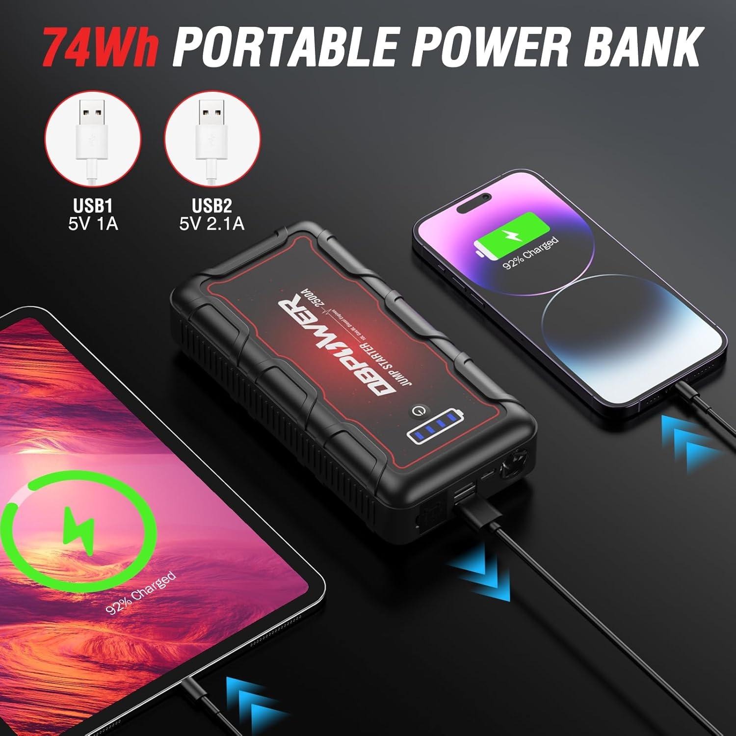 Arrancador de Coche DBPOWER G57 2500A 74Wh Portátil 12V