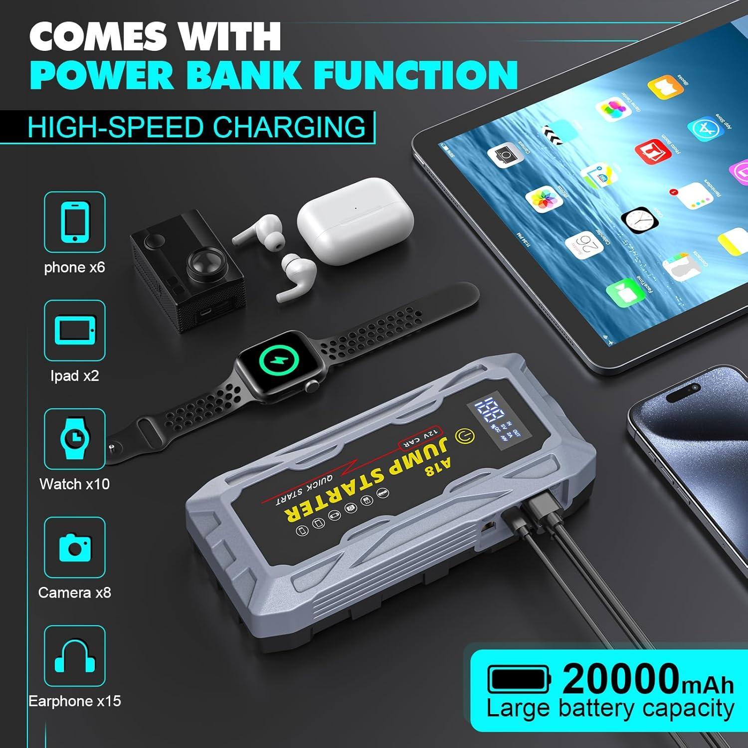 Arrancador de Coche Portátil QQZJ A18 6000A 12V con Banco de Energía