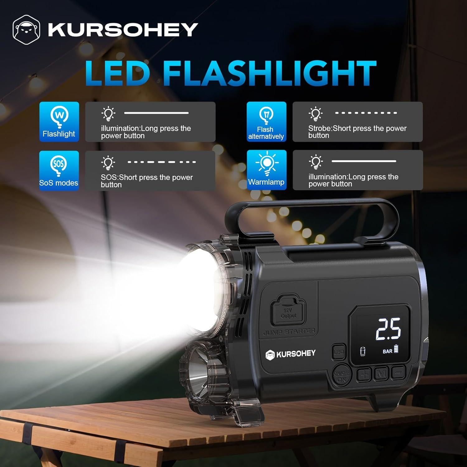 Arrancador de Salto KURSOHEY GL992 4000A con Inflador y Luz