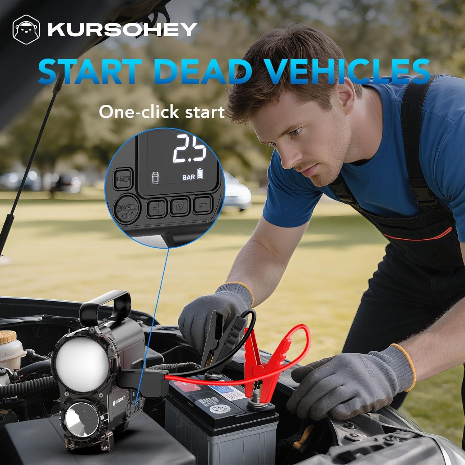 Arrancador de Salto KURSOHEY GL992 4000A con Inflador y Luz