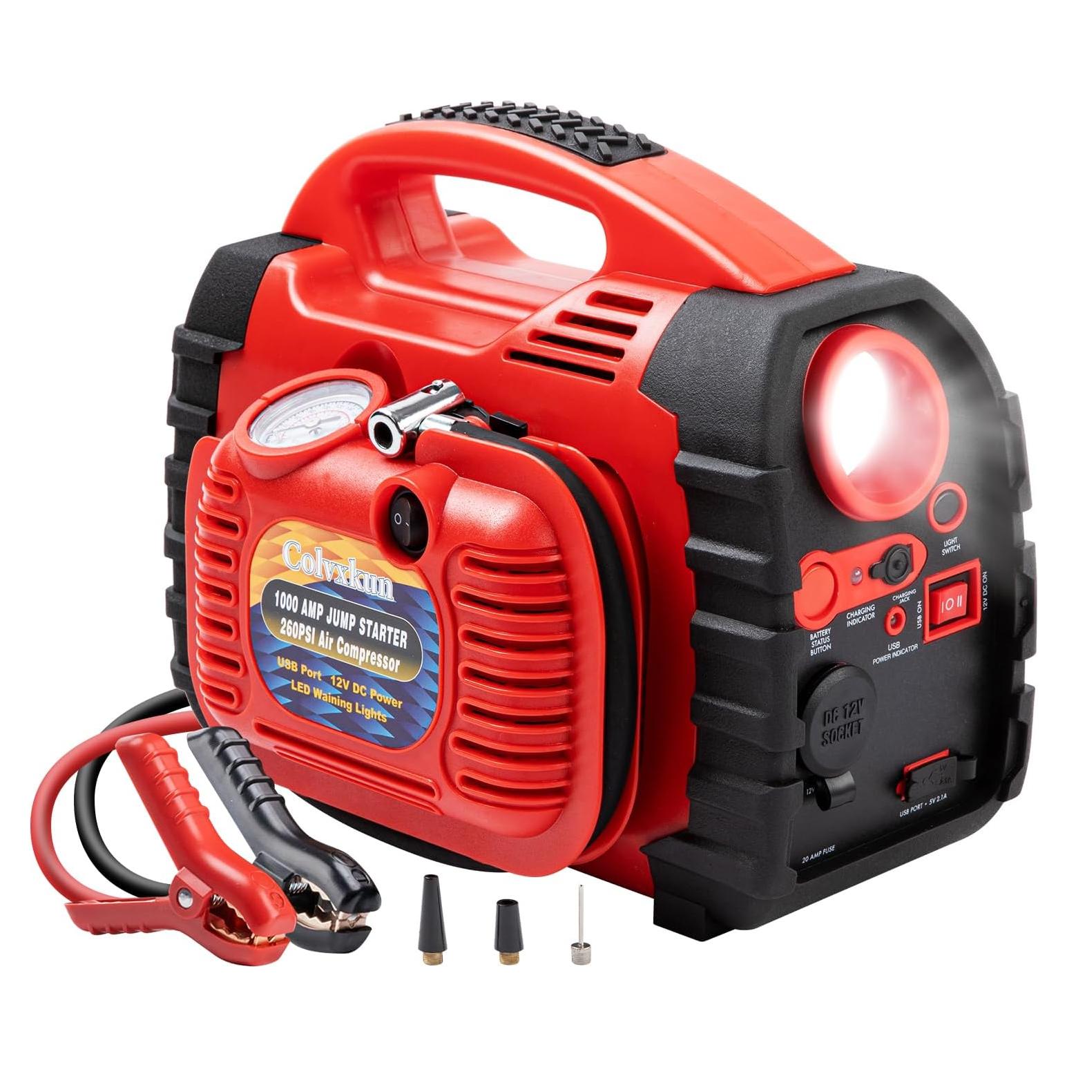 Arrancador de batería portátil Colvxkun HH625C 1000A con compresor 260PSI