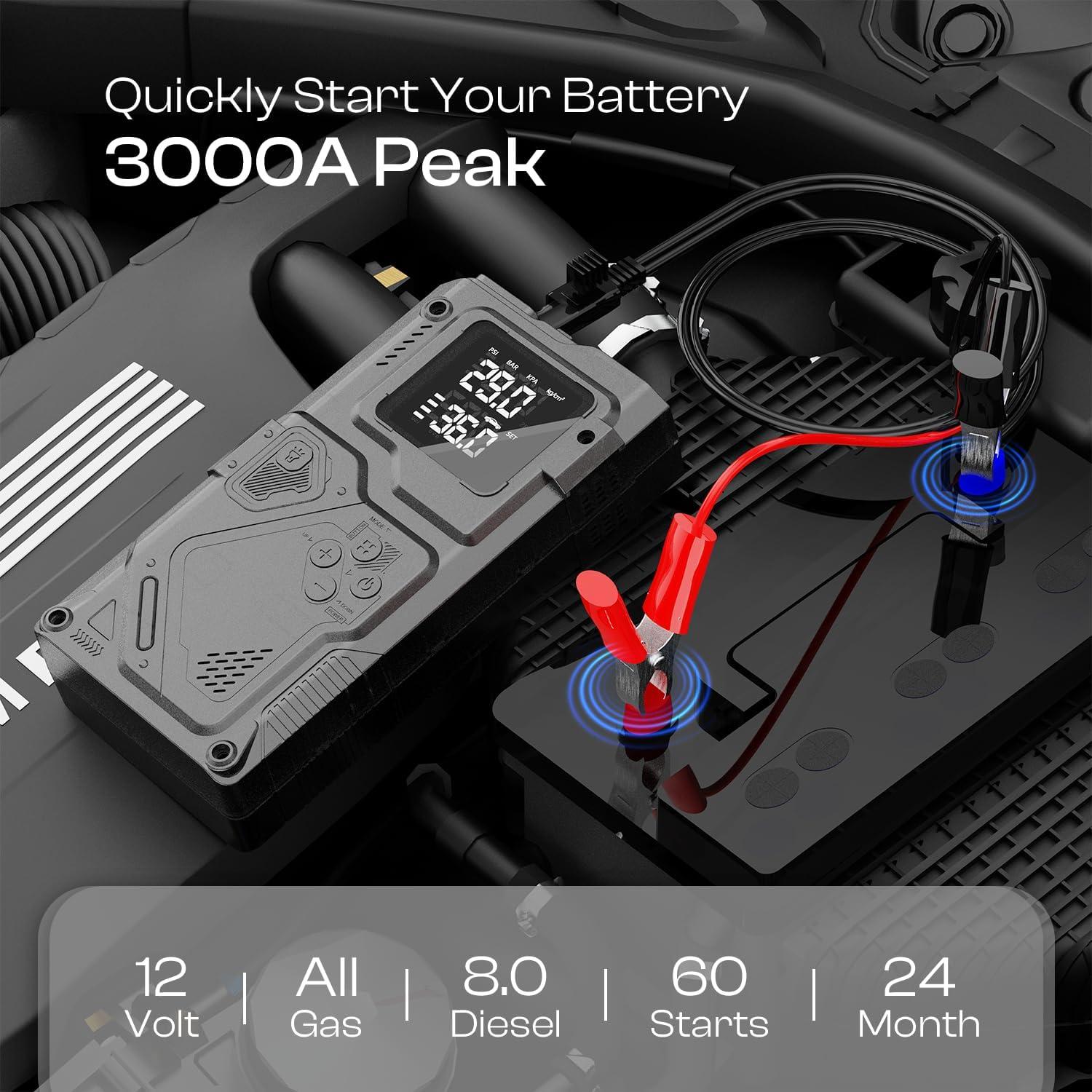 Arrancador de Batería Leafora Q11 con Compresor 3000A 12V