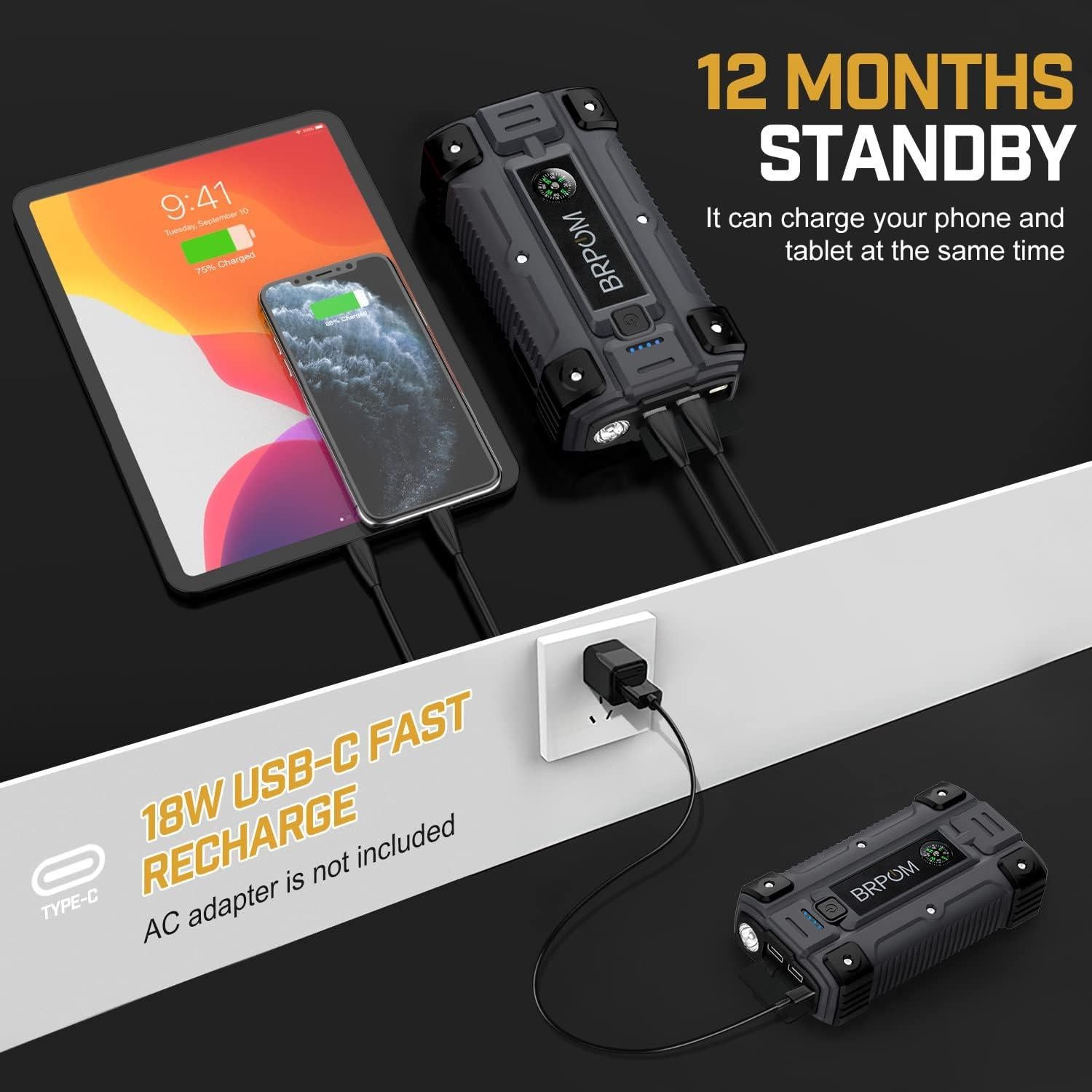 Arrancador de Salto BRPOM BM500 5000A 23800mAh 12V