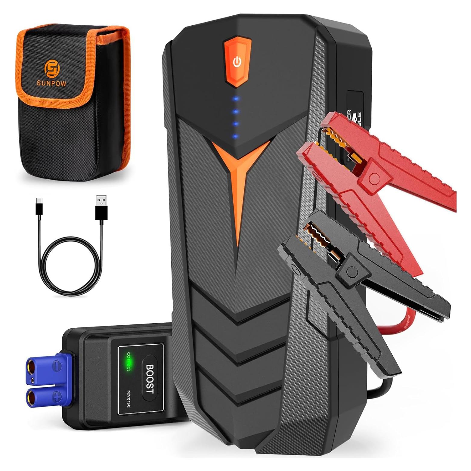 Arrancador de Coche SUNPOW 1500A 12V Batería Litio LED