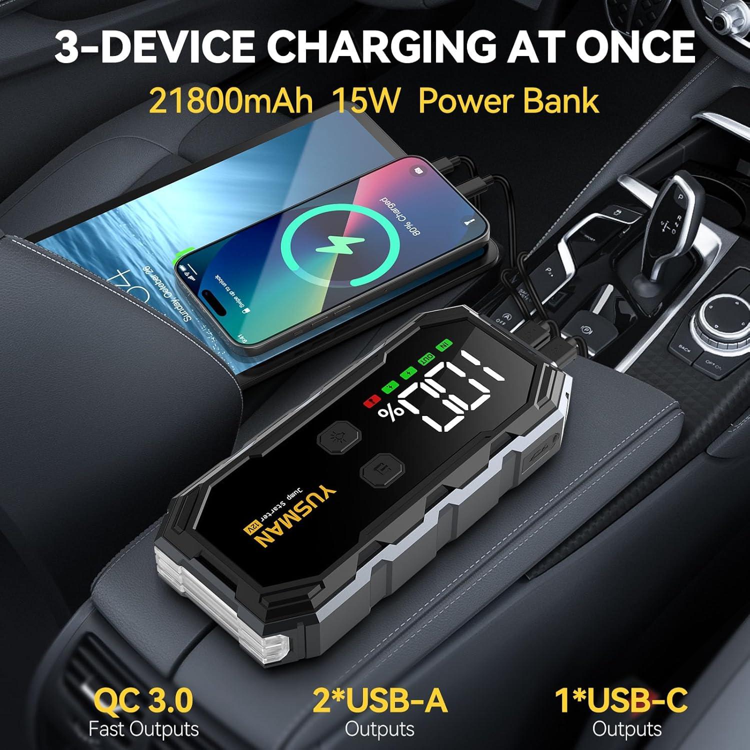 Arrancador de Salto YUSMAN F02 8000A 12V Portátil con Luz LED