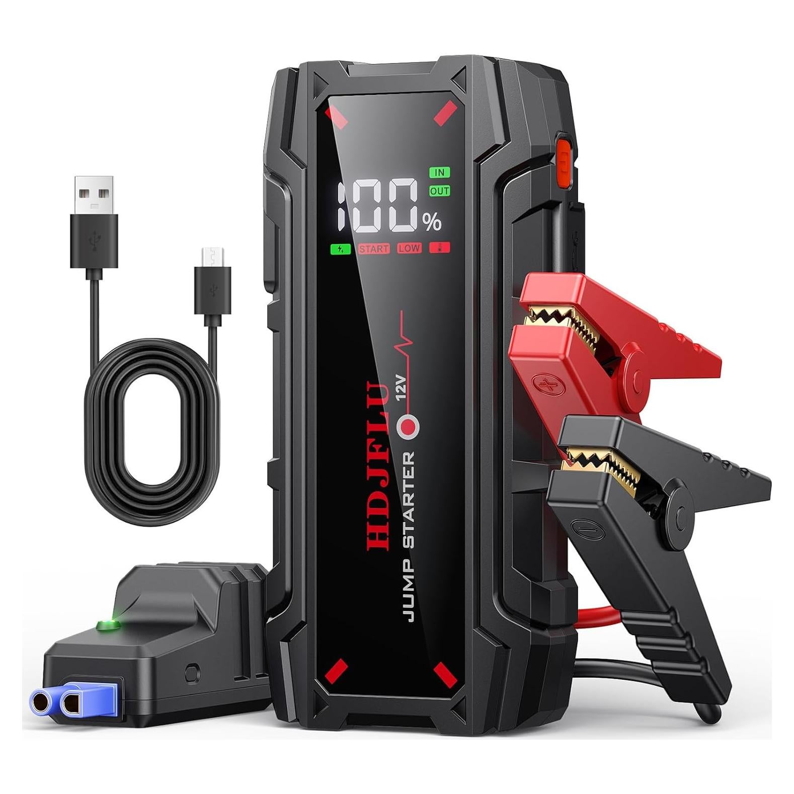 Arrancador de Coche Portátil HDJFLU 6000A 12V con USB y LED
