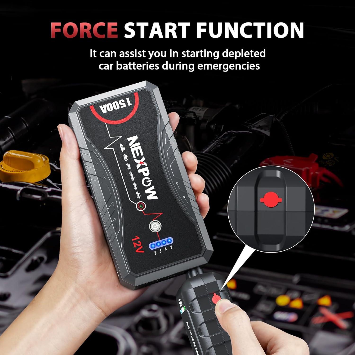 Arrancador de Coche NEXPOW Q10S 1500A 12V con Luz LED y USB