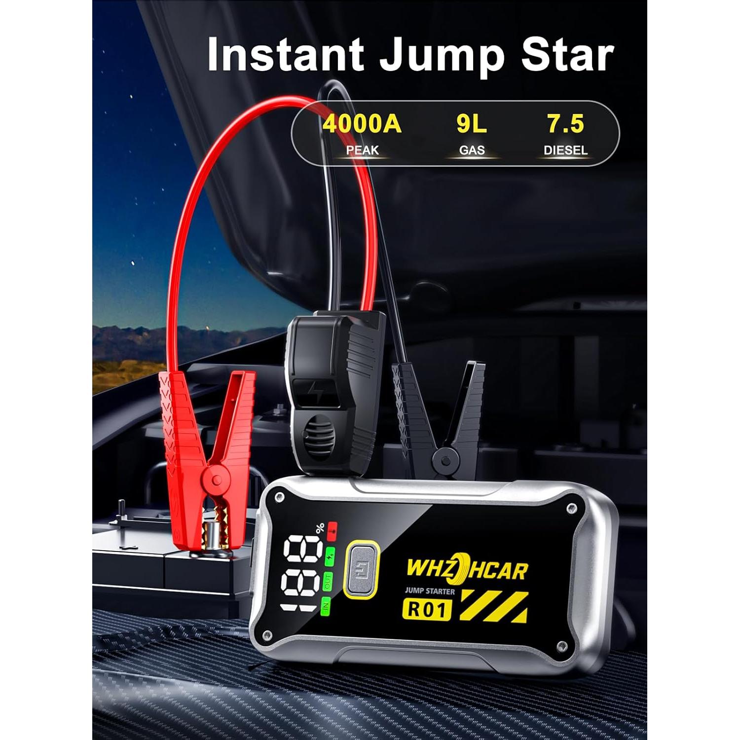 Arrancador de Batería WHZOHCAR R01 4000A 12V Pantalla LCD