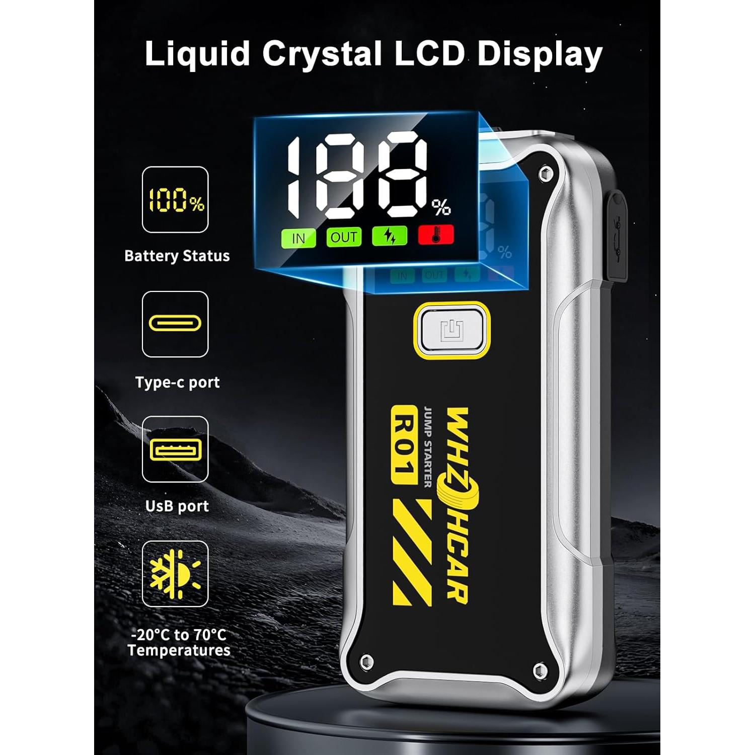 Arrancador de Batería WHZOHCAR R01 4000A 12V Pantalla LCD