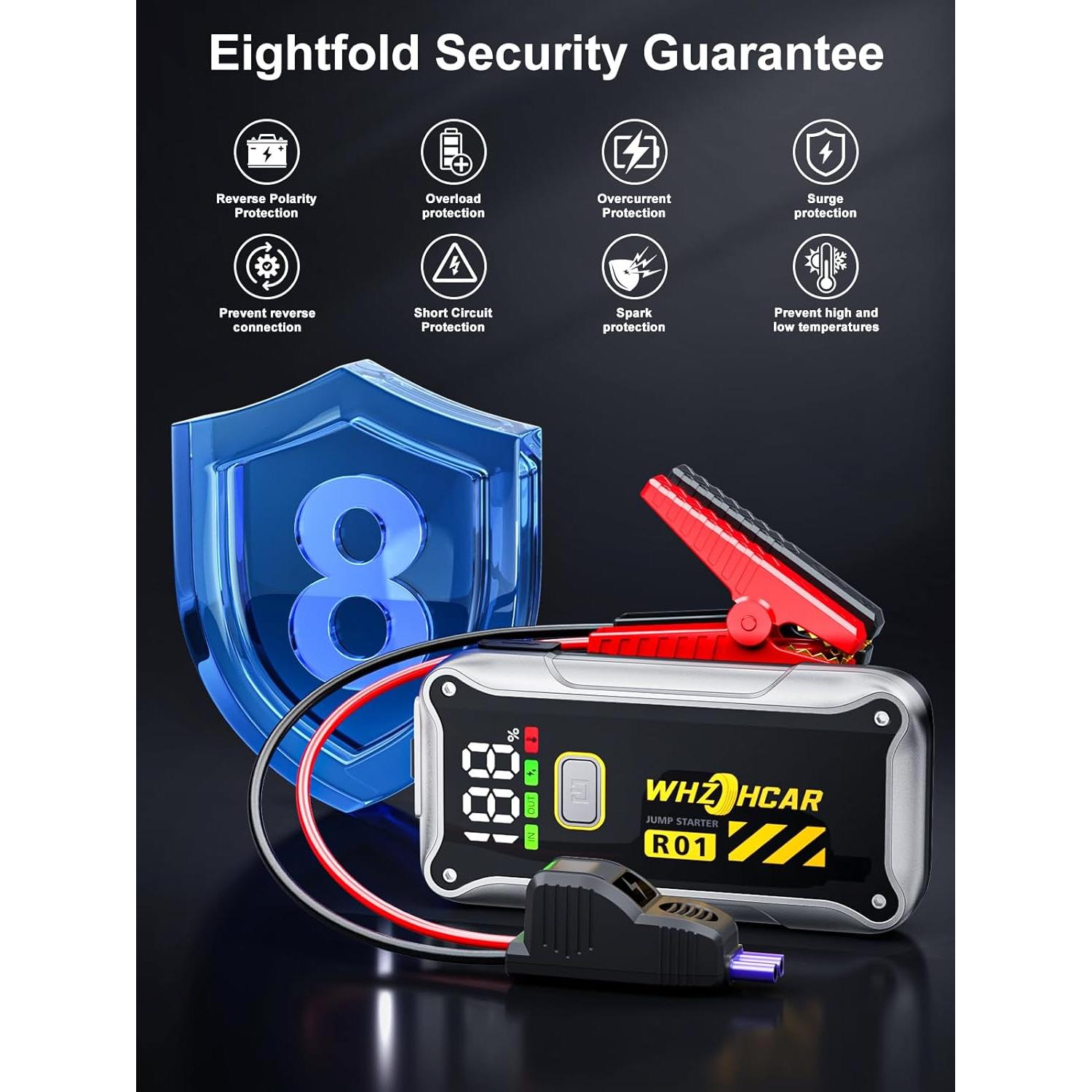 Arrancador de Batería WHZOHCAR R01 4000A 12V Pantalla LCD