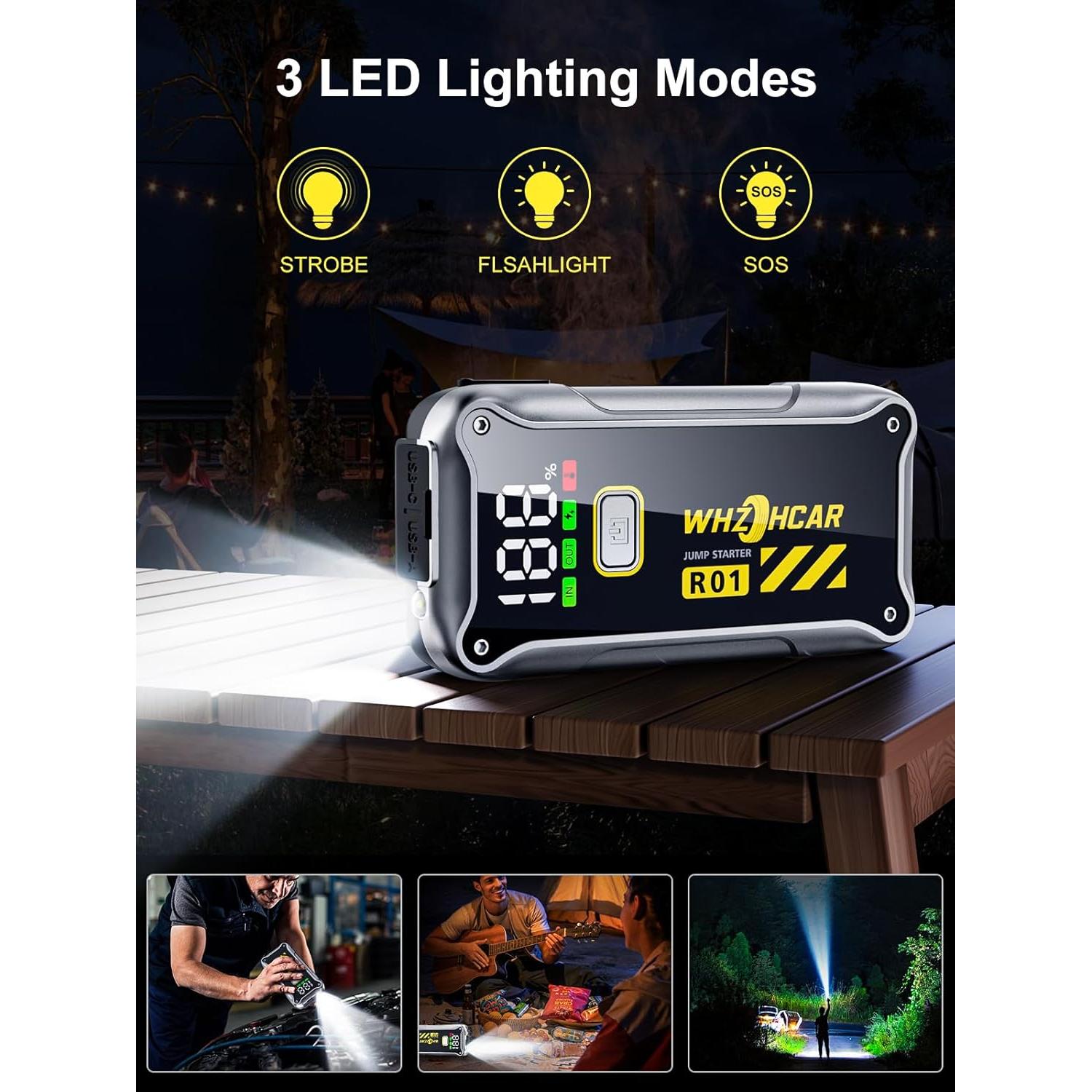 Arrancador de Batería WHZOHCAR R01 4000A 12V Pantalla LCD