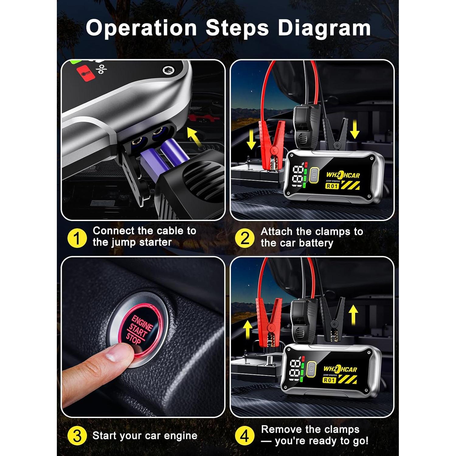 Arrancador de Batería WHZOHCAR R01 4000A 12V Pantalla LCD