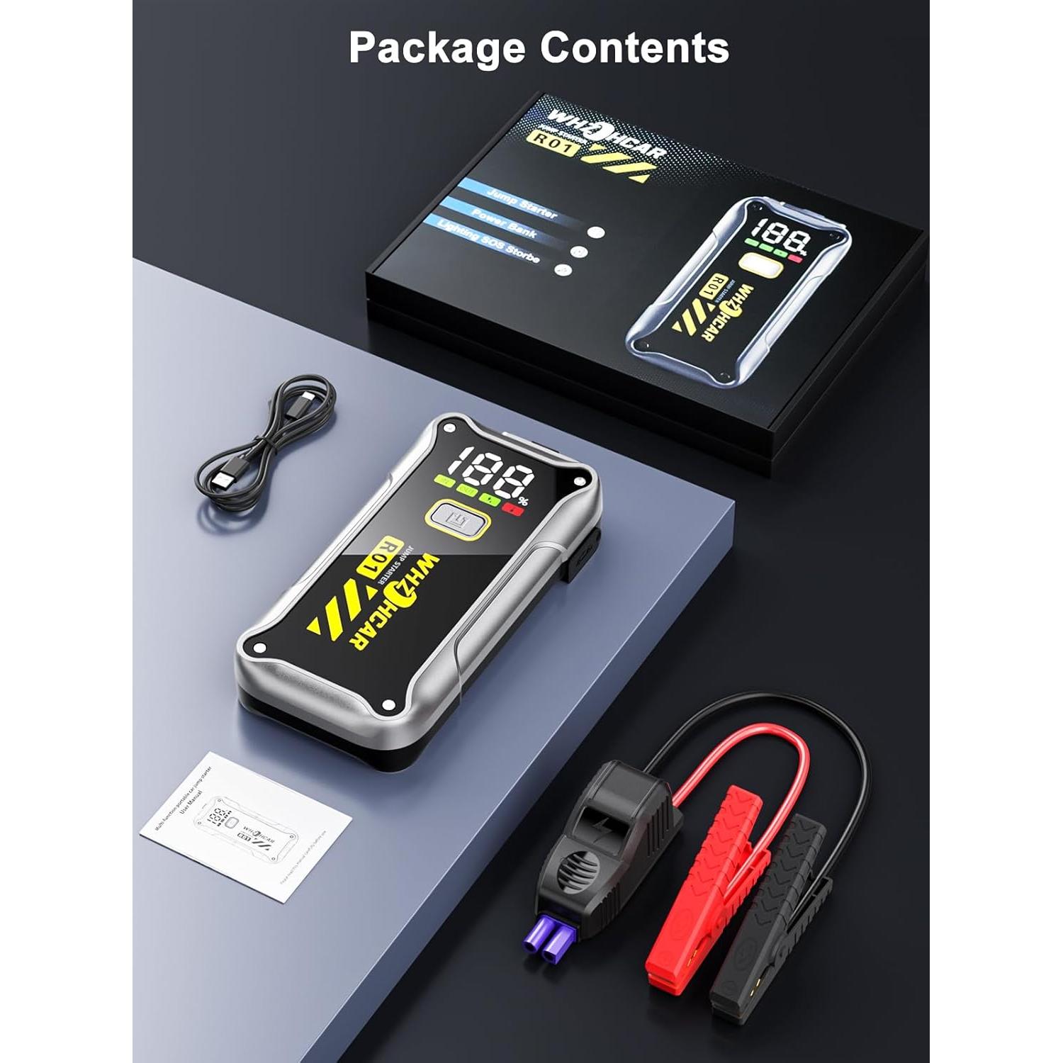 Arrancador de Batería WHZOHCAR R01 4000A 12V Pantalla LCD