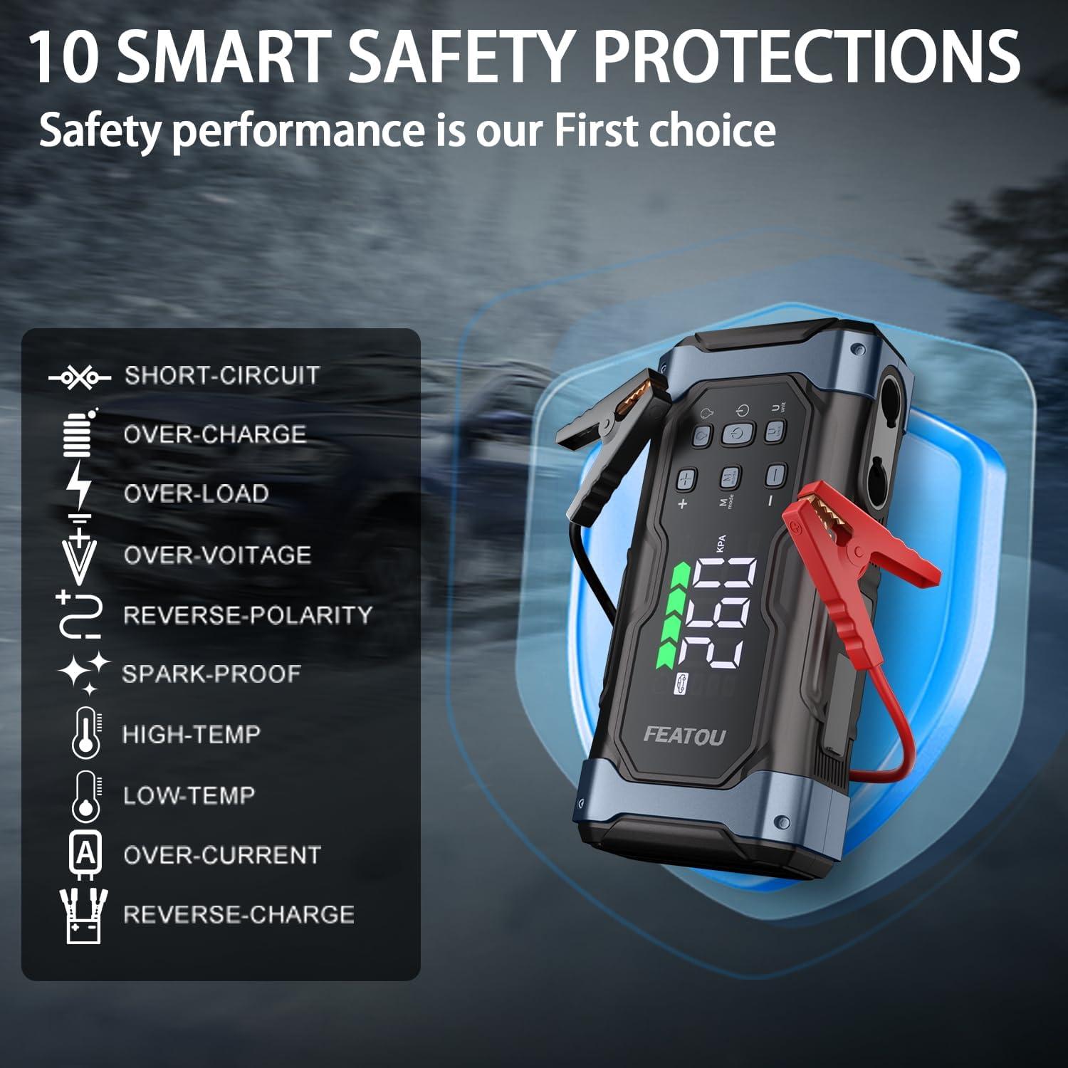 Arrancador de Salto 9000A Featou V8 con Compresor 12V