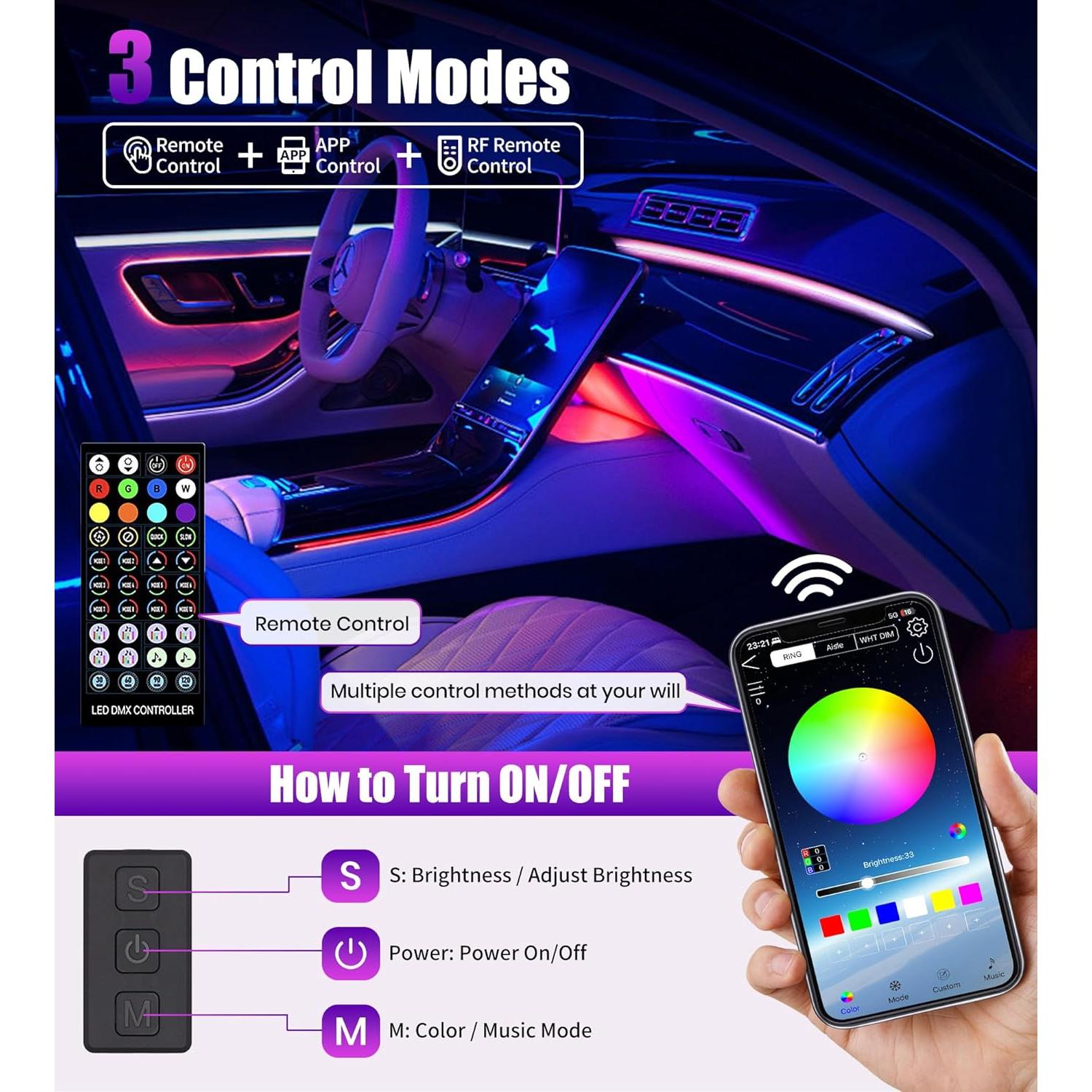 Kit de Iluminación Ambiental KENANEK 175 cm RGB con Control Remoto