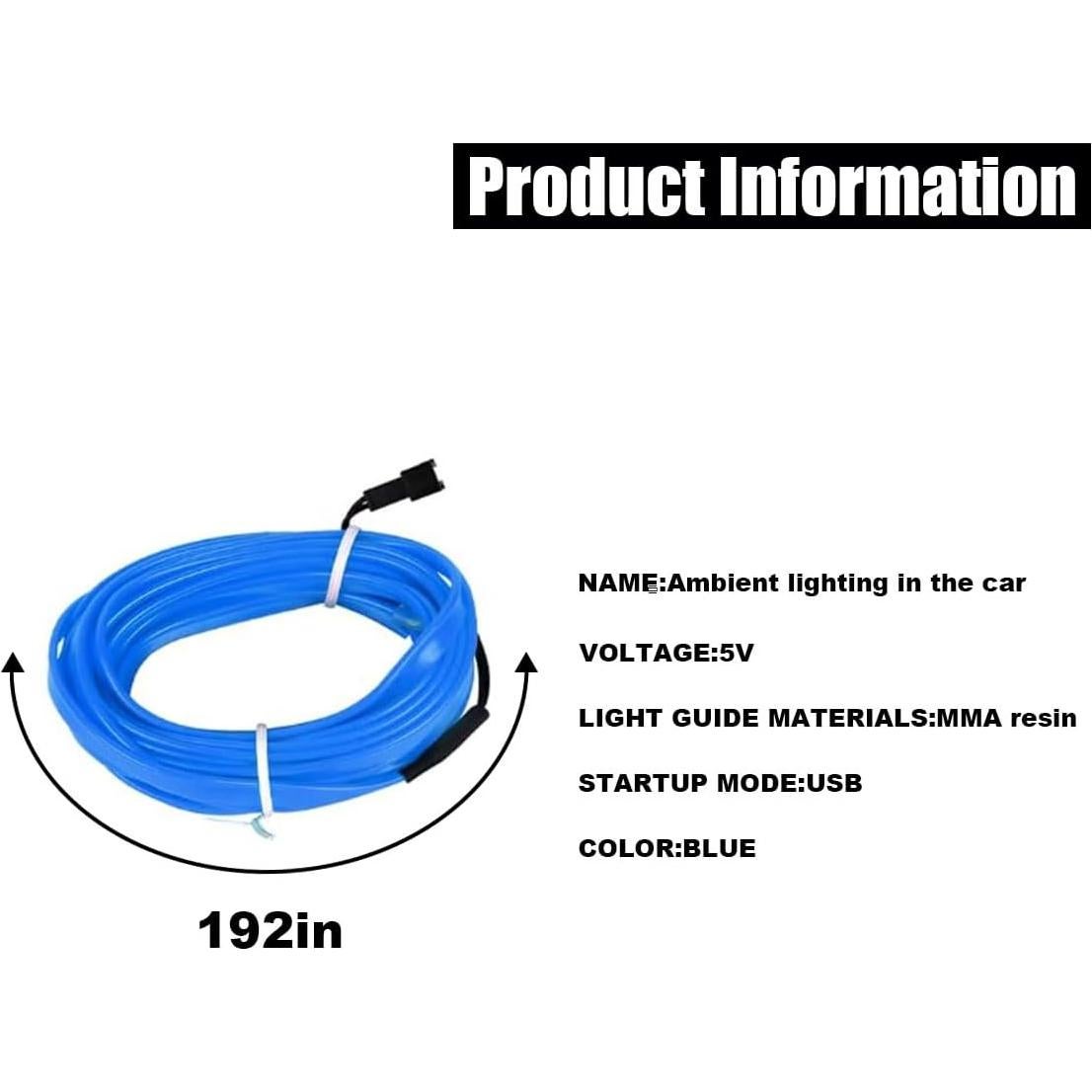 Tira de luz LED para coche GLSOWEE 5m Azul USB Interior
