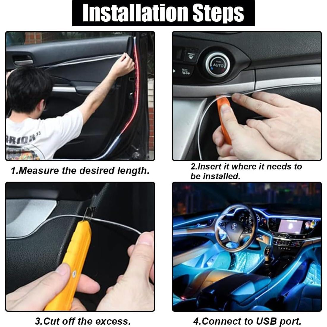 Tira de luz LED para coche GLSOWEE 5m Azul USB Interior