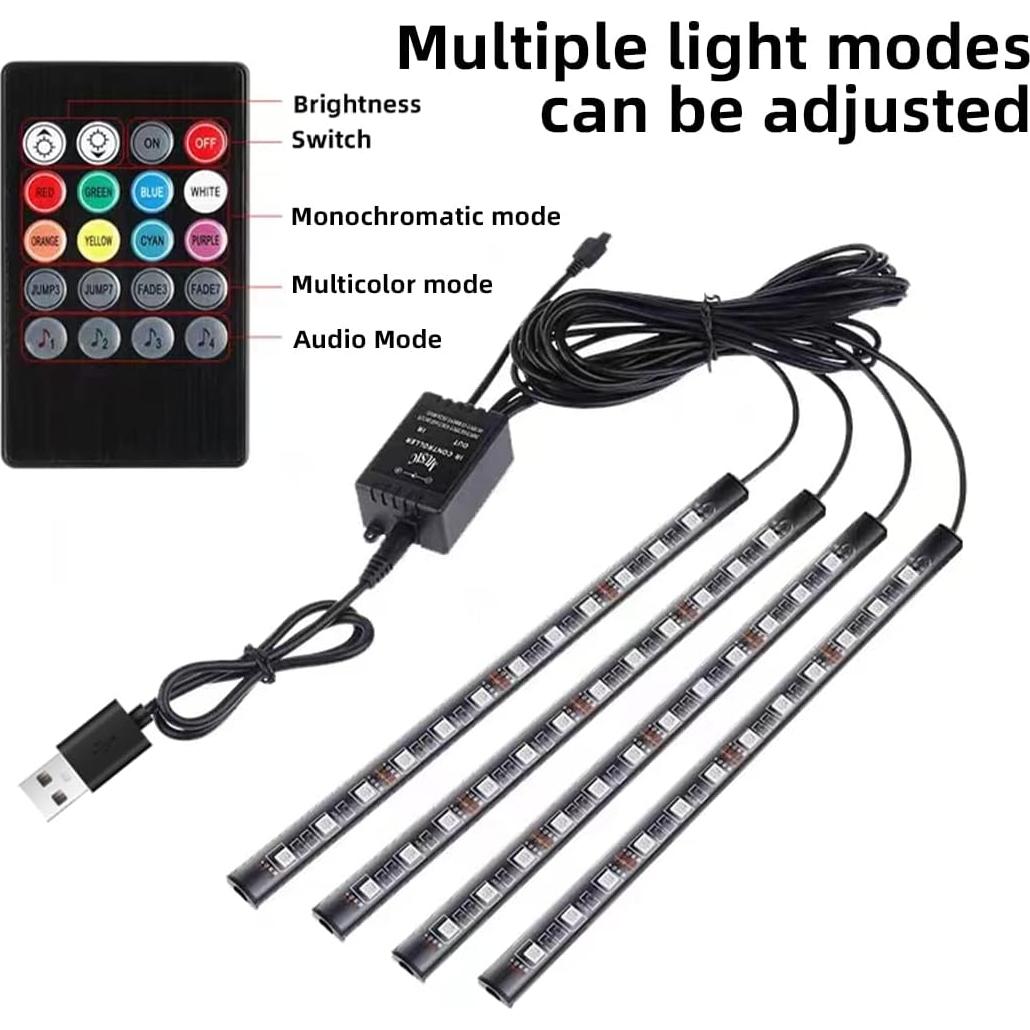 Luces LED Multicolor para Coche Moioee - Kit de 4 Tiras USB