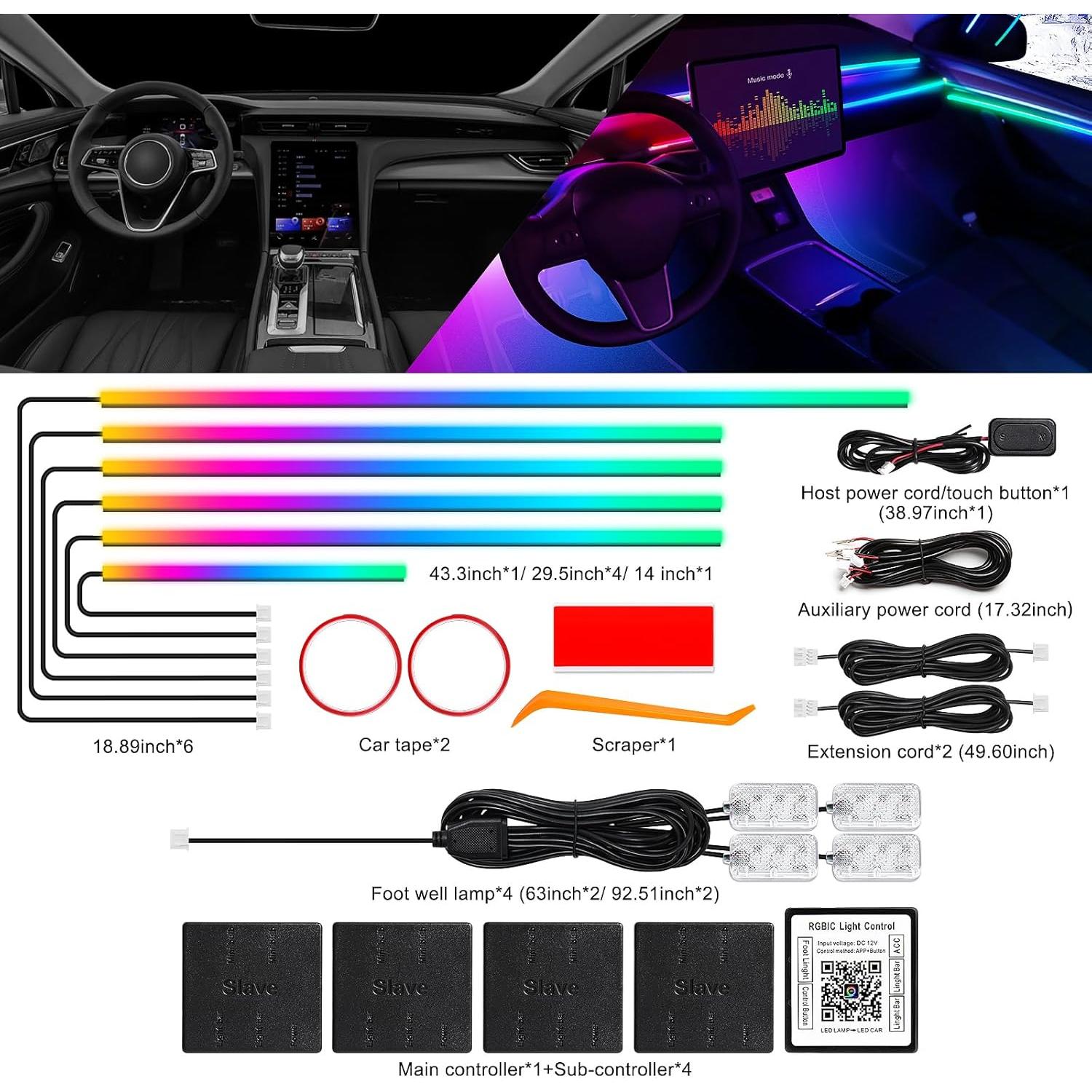 Kit de Iluminación LED Interior para Automóvil MAODANER 10 en 1 RGB