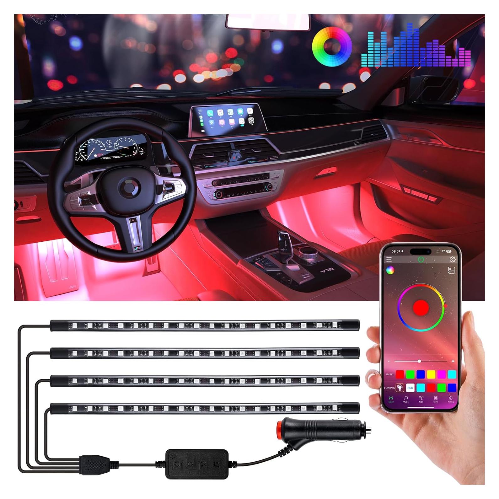 Tiras de Luz LED RGB FCPVHOY para Interior de Coche 12V