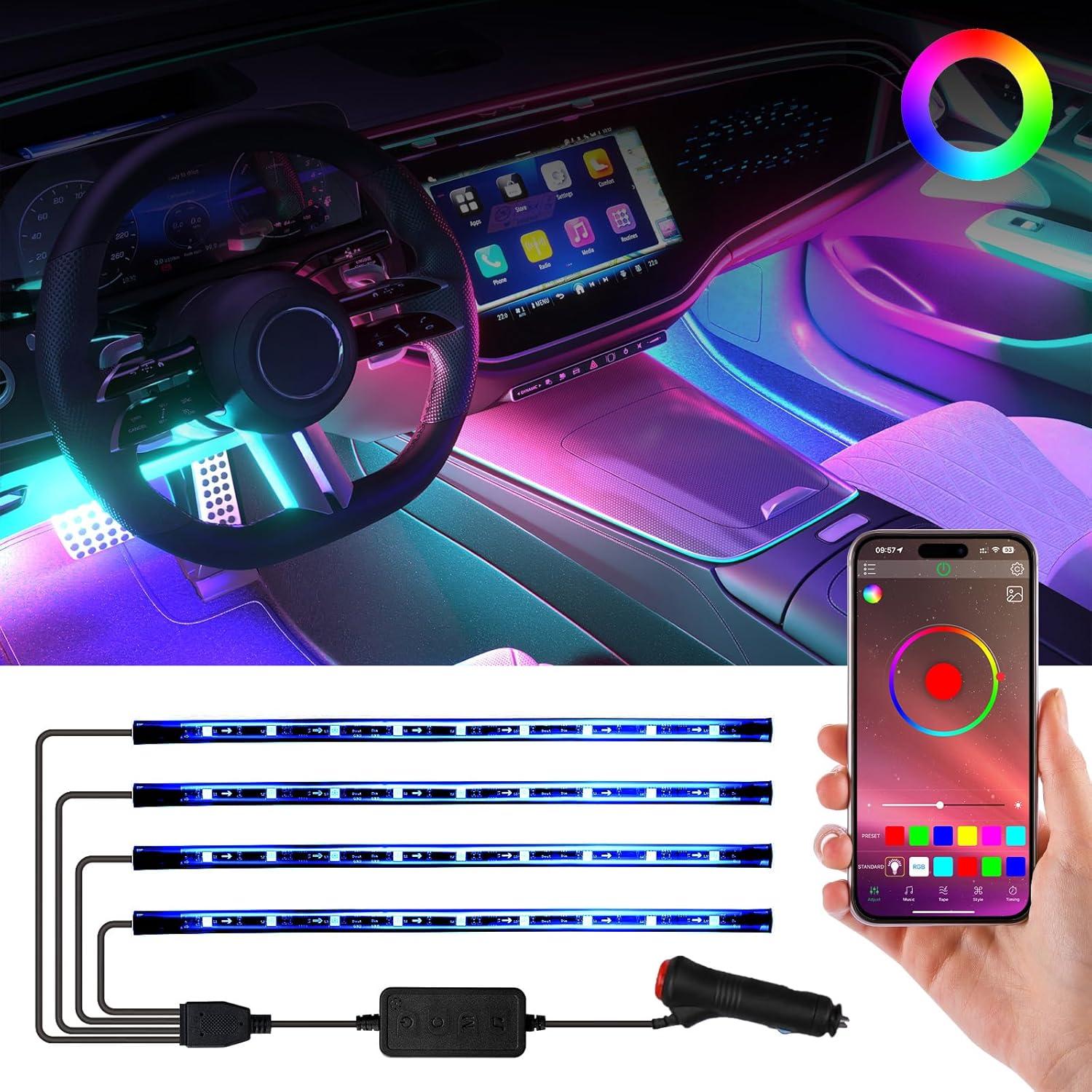 Tiras de Luz LED RGB FCPVHOY para Interior de Coche 12V