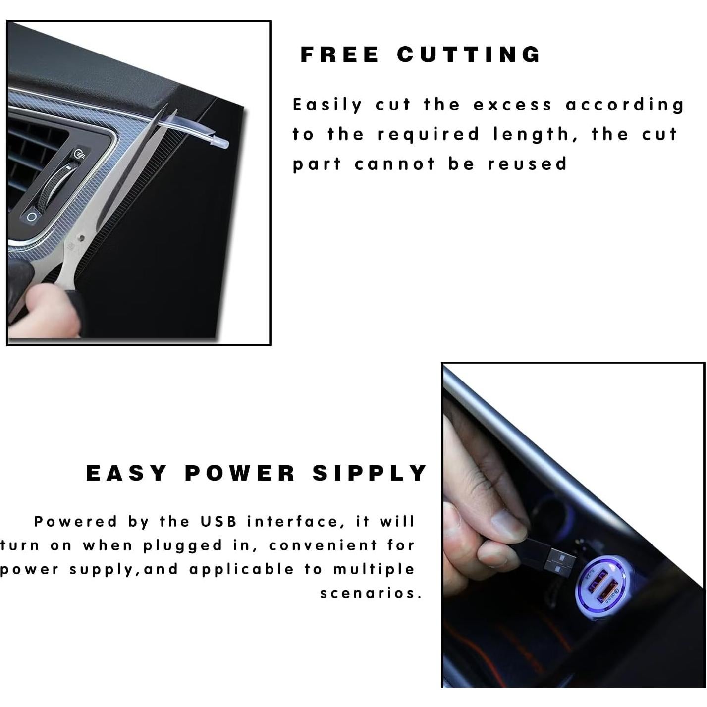 Tira de luces LED Damwot 5M USB Azul para interiores de autos