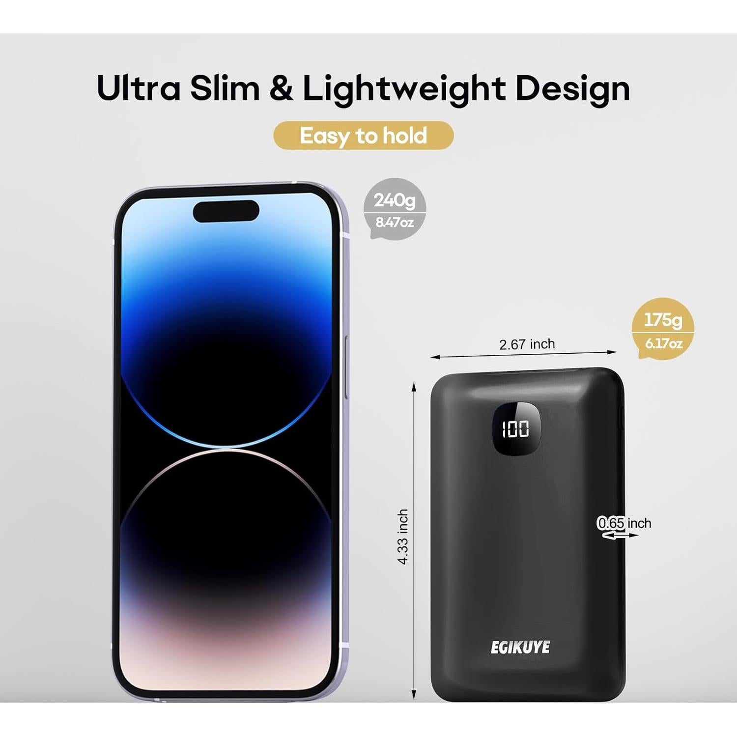 Cargador Portátil 10000mAh EGIKUYE con Pantalla Digital