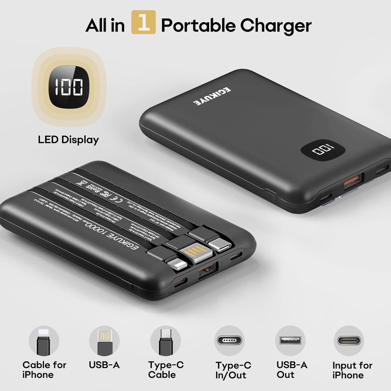 Cargador Portátil 10000mAh EGIKUYE con Pantalla Digital