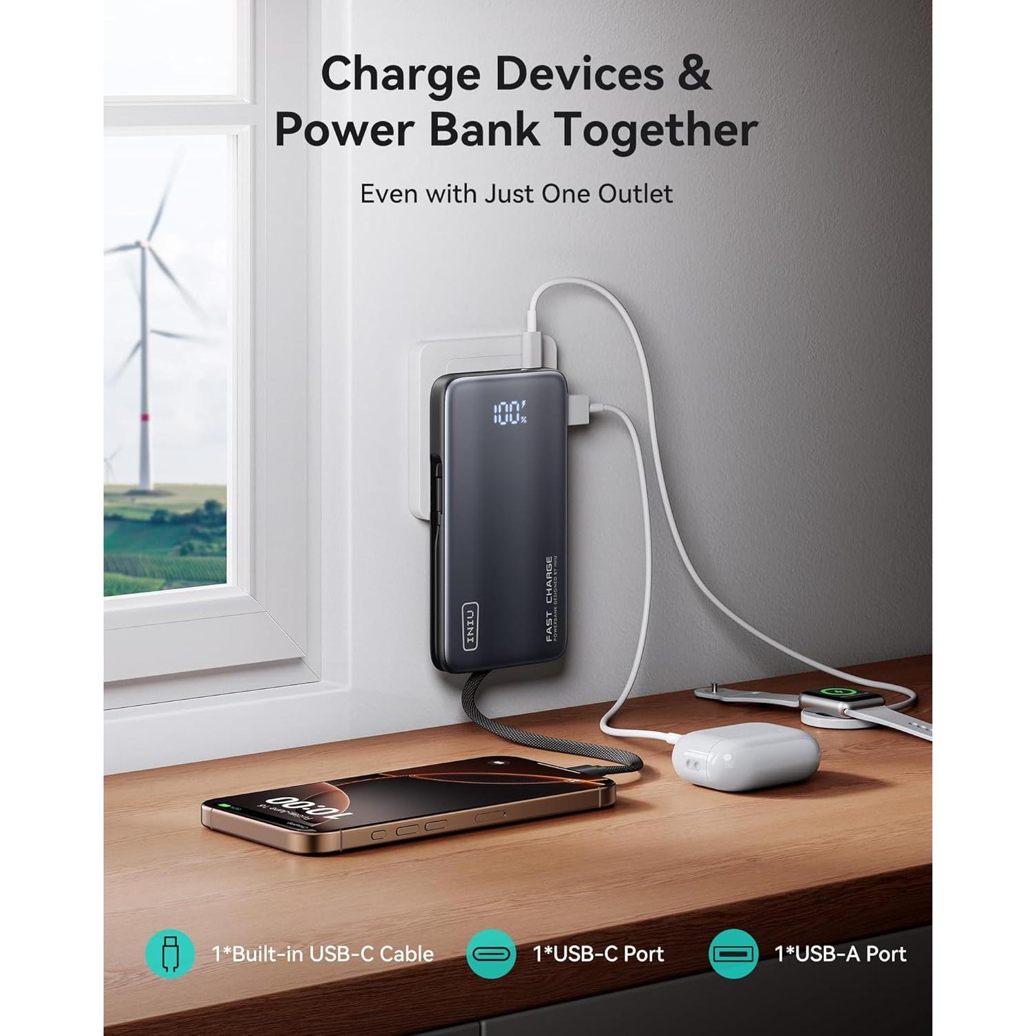 Cargador Portátil INIU 3-en-1 10000mAh 45W Carga Rápida