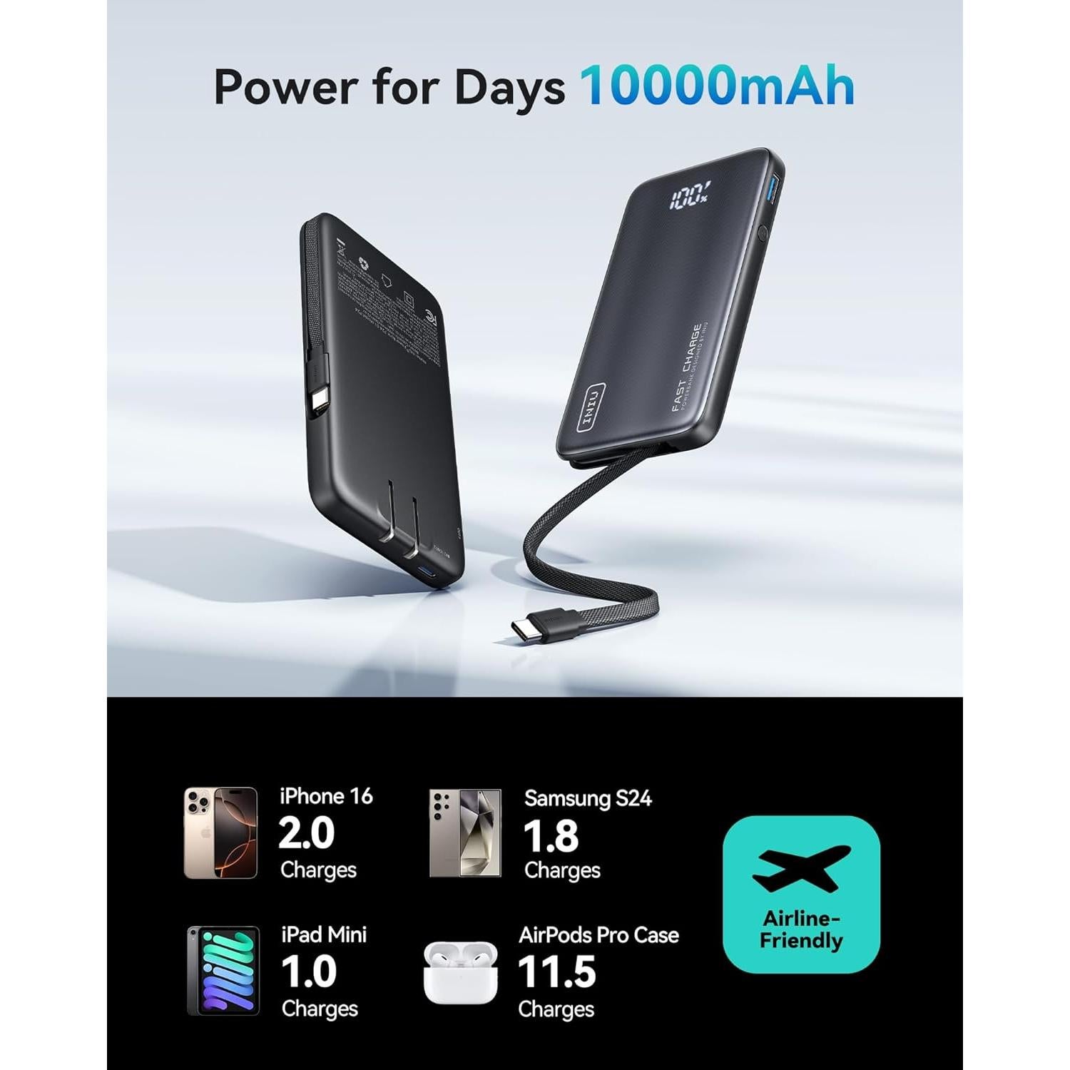 Cargador Portátil INIU 3-en-1 10000mAh 45W Carga Rápida