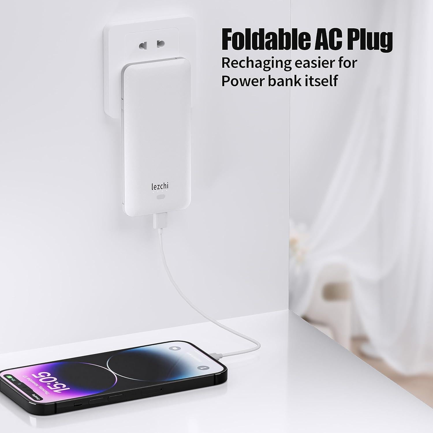 Banco de Energía Portátil LEZCHI 10000mAh USB C con Enchufe AC