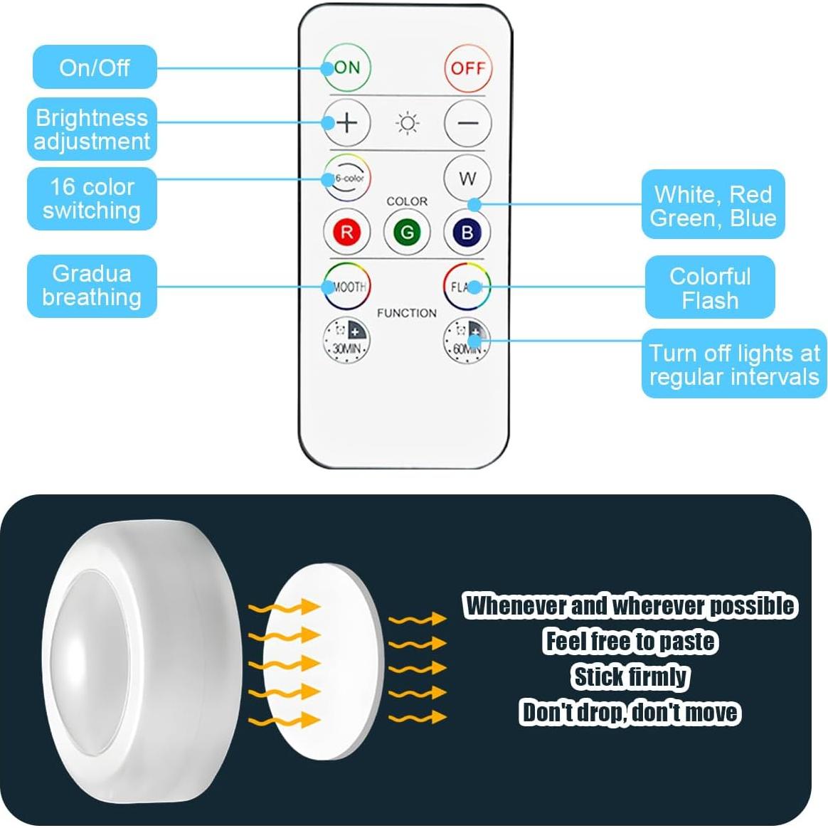 6 Luces LED Inalámbricas KHGUZ para Interior de Automóvil