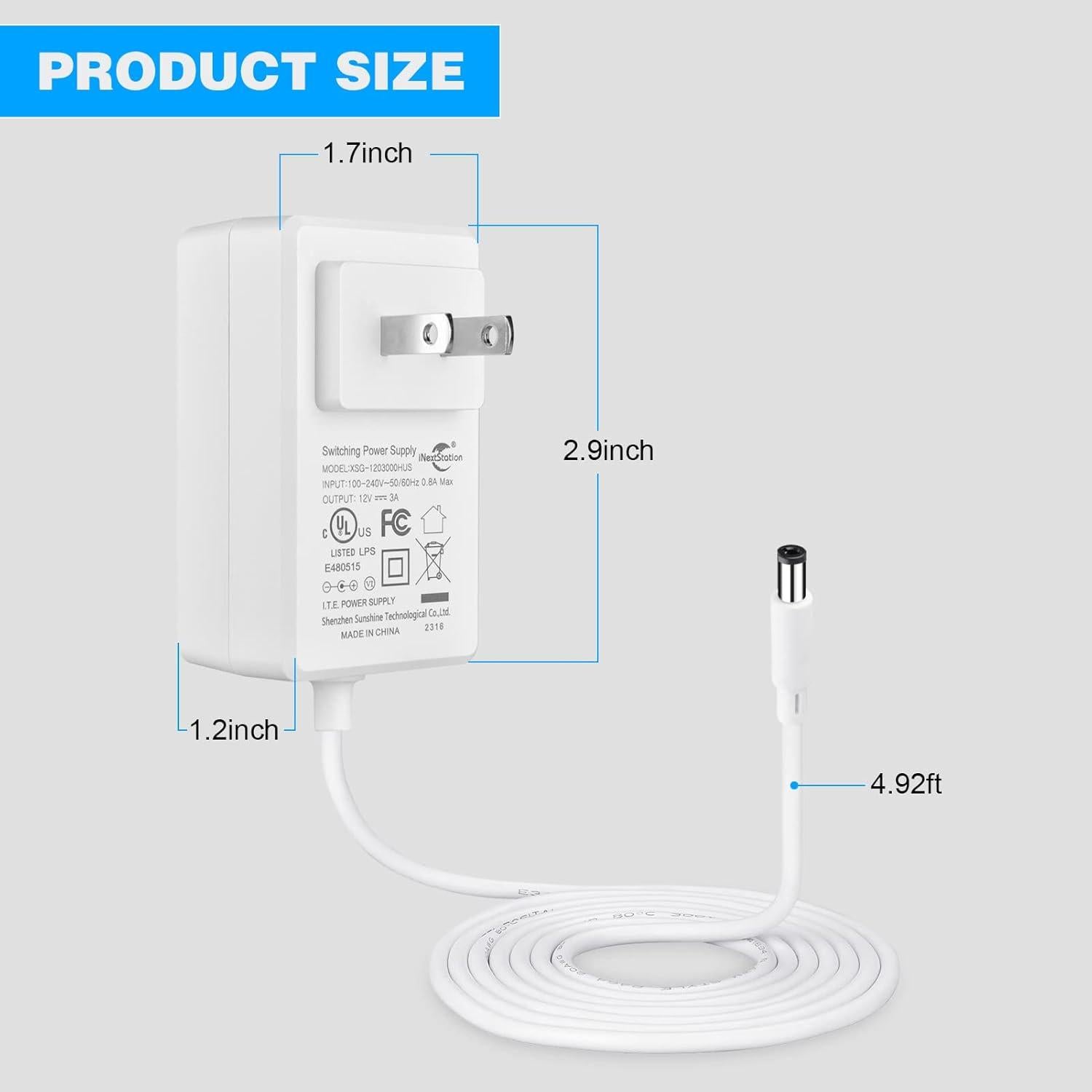 Adaptador de Corriente iNextStation 12V 3A para LED y Dispositivos