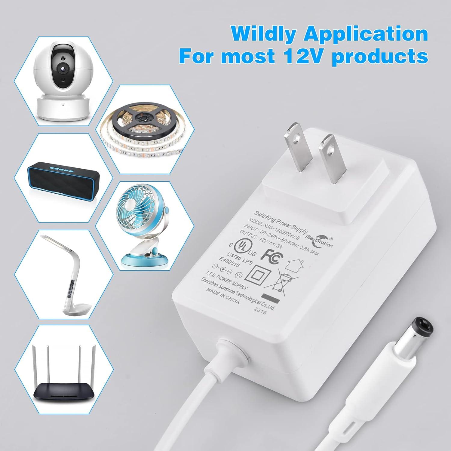 Adaptador de Corriente iNextStation 12V 3A para LED y Dispositivos