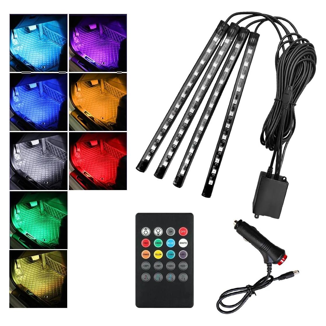Luces LED de Interior para Auto Povtii, 4 Tiras Multicolor a Prueba de Agua