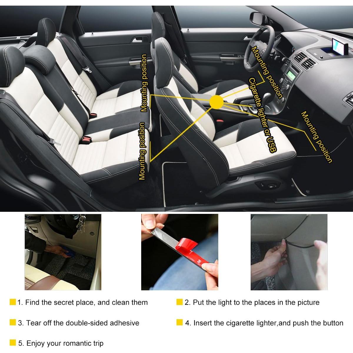 Luces LED de Interior para Auto Povtii, 4 Tiras Multicolor a Prueba de Agua