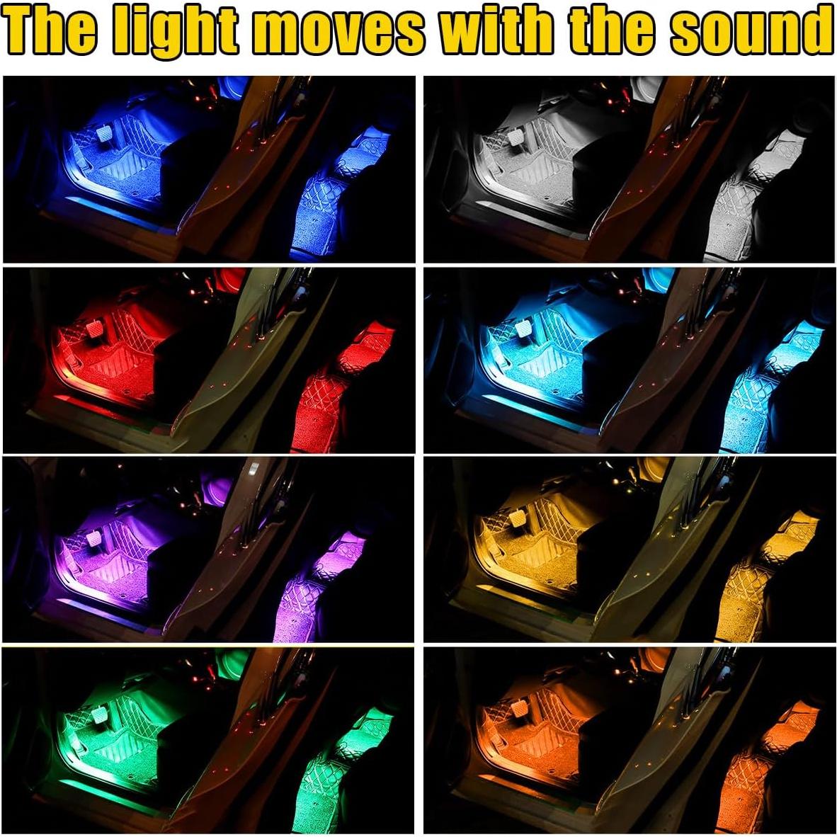 Luces LED de Interior para Auto Povtii, 4 Tiras Multicolor a Prueba de Agua