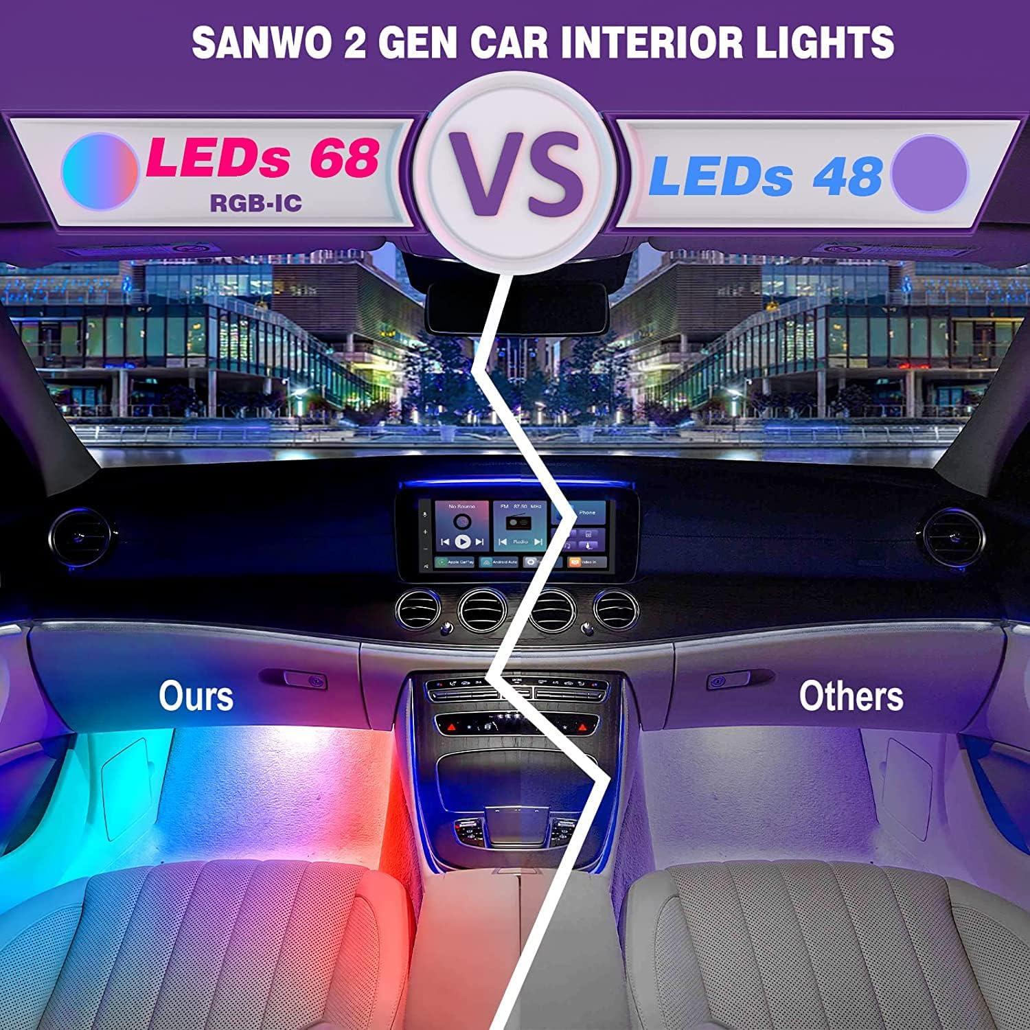 Luces LED interiores Sanwo para coche, 68 LEDs RGBIC, control APP
