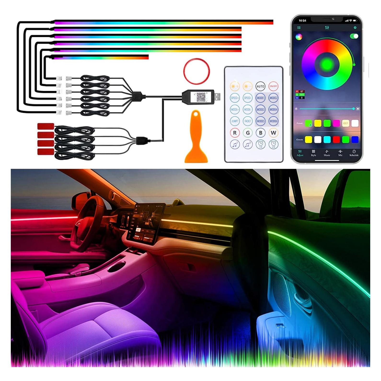 Luces Interiores de Acrílico QVEVDACAR 10 en 1 USB Multicolor