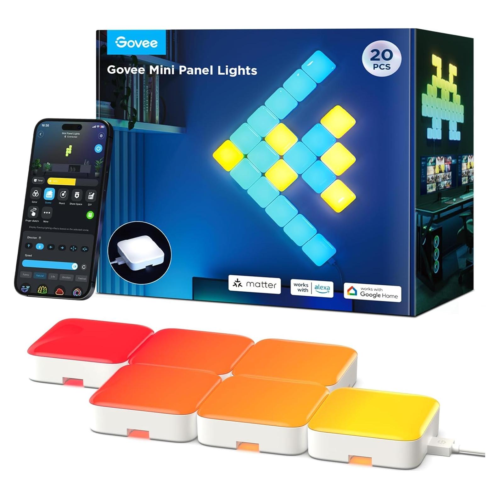 Luces de Panel LED Govee Mini RGBIC 20 Pcs, Control por Voz